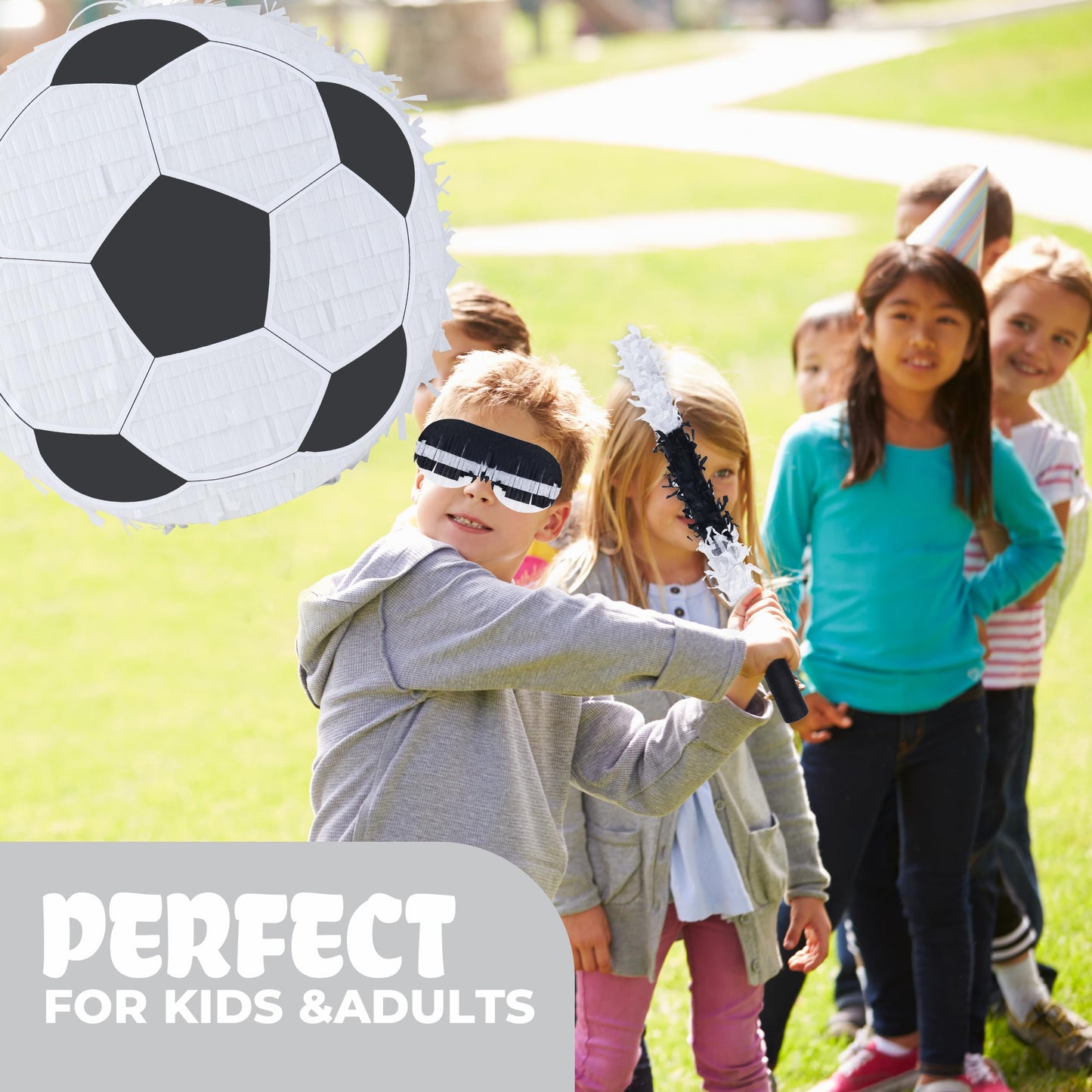 Birchio Soccer Pinata Bundle — 13x13 Pinata with Blindfold & Bat for Parties