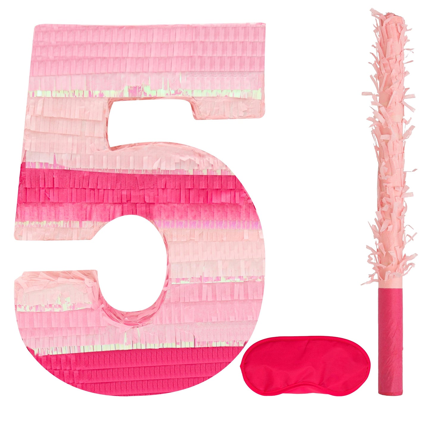 Birchio Pinks Number 5 Pinatas Bundle with Blindfold & Bat – 16.1 x 11 x 4 in | Pink Party Decoration