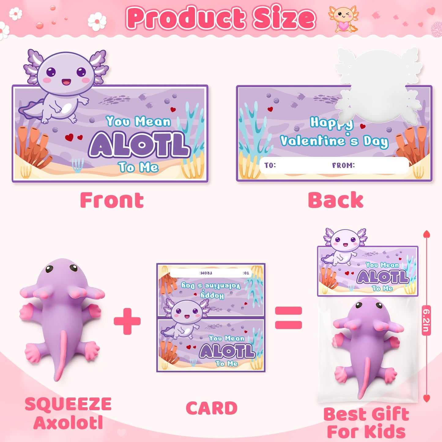 Birebebys Valentine Cards for Kids – 24 Axolotl Squeeze Toys for Classroom Exchanges