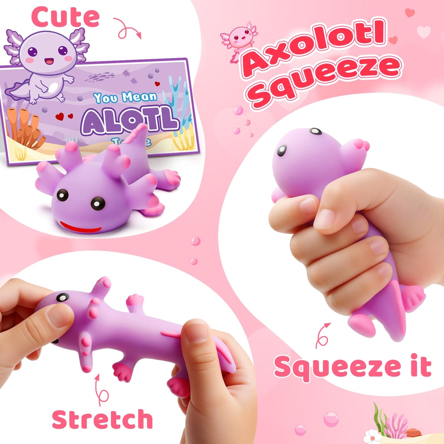 Birebebys Valentine Cards for Kids – 24 Axolotl Squeeze Toys for Classroom Exchanges