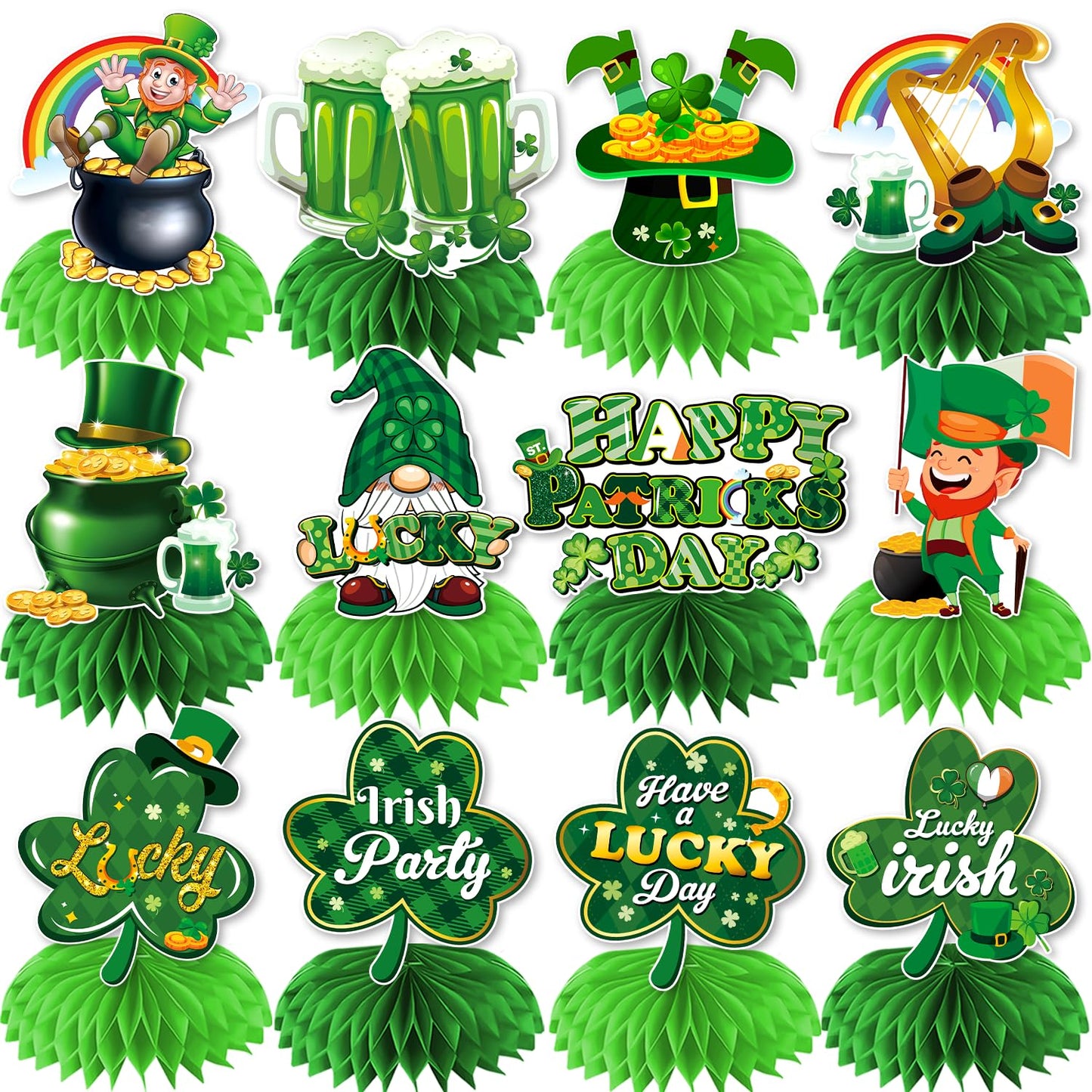 Biswiter 12 Pcs St Patrick's Day Honeycomb Centerpieces – Table Decor Set