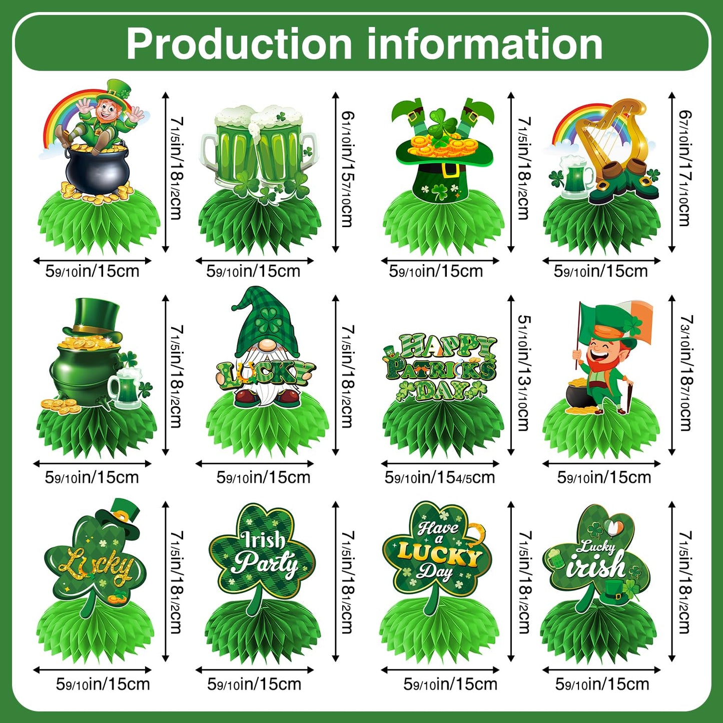 Biswiter 12 Pcs St Patrick's Day Honeycomb Centerpieces – Table Decor Set