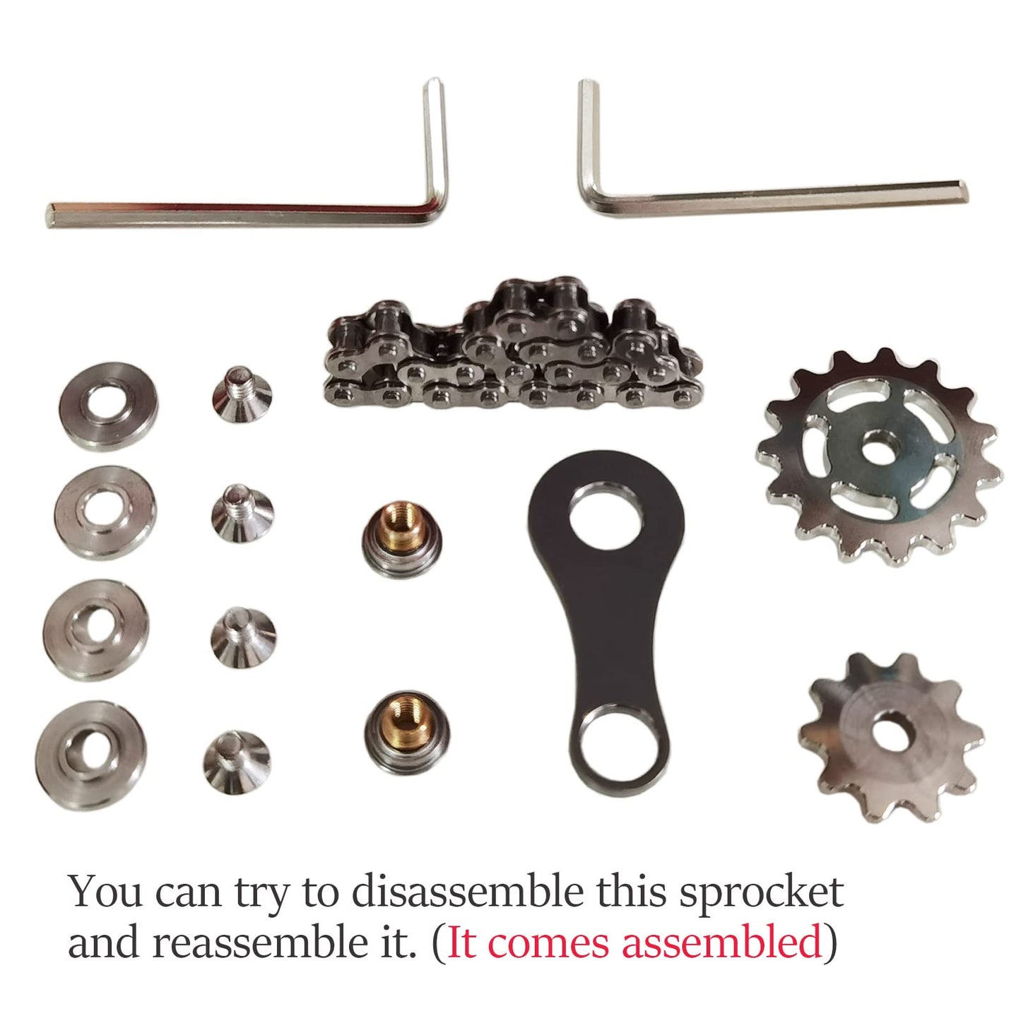 Bitopbi Sprocket Fidgets Chain – Stainless Steel Gunmetal Fidget Cube & Gear Linkage Desk Toy
