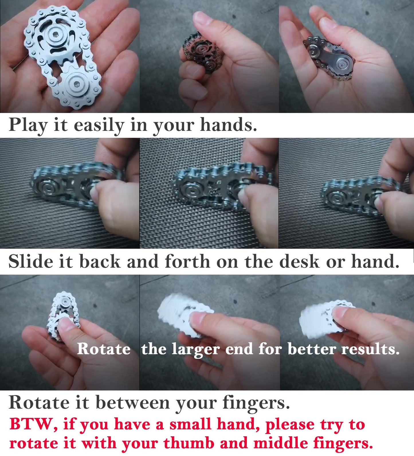 Bitopbi Sprocket Fidgets Chain – Stainless Steel Gunmetal Fidget Cube & Gear Linkage Desk Toy