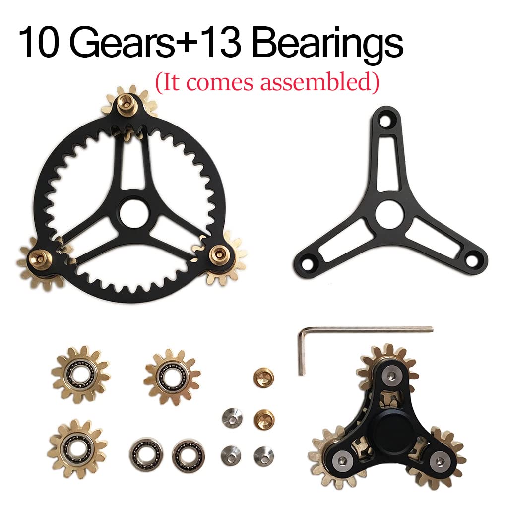 Bitopbi Pure Brass Fidget Spinner — Gears Linkage, Long Spin Time, Premium Bearings