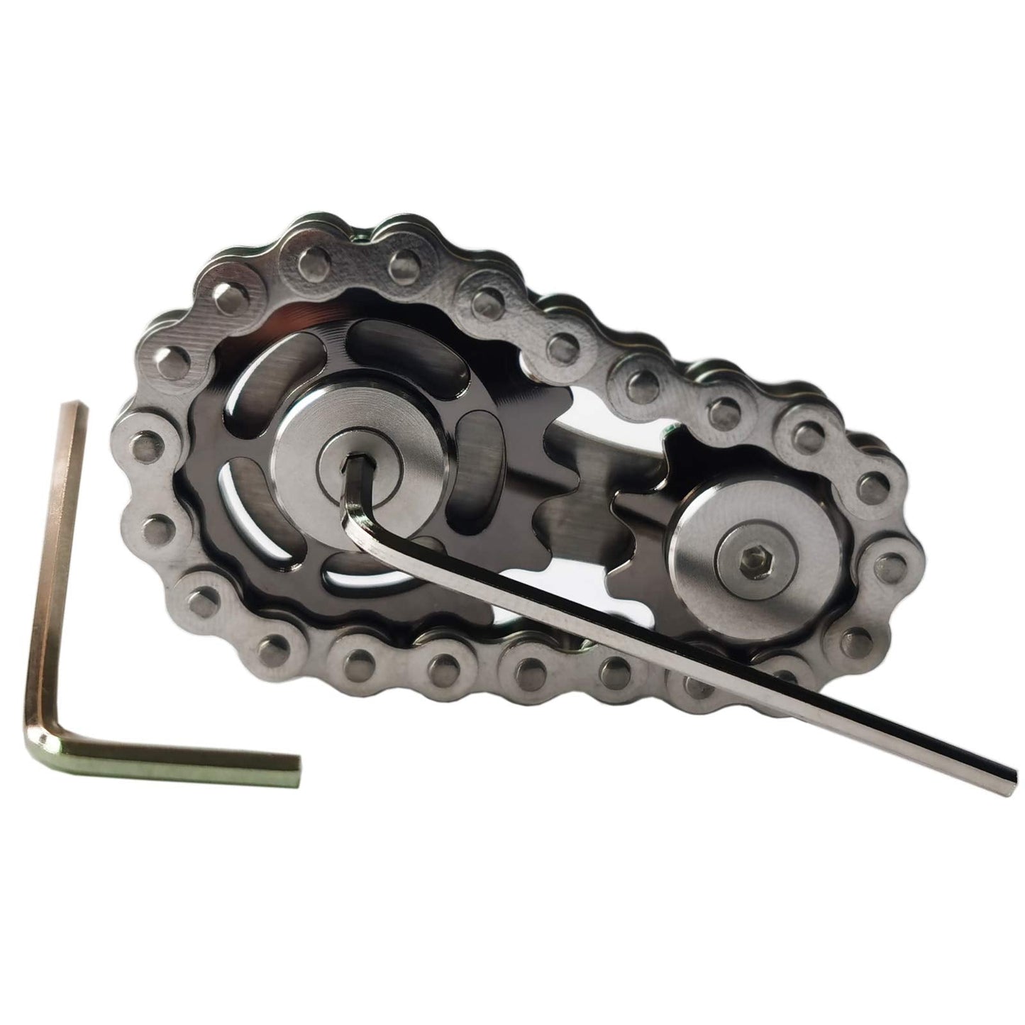 Bitopbi Sprocket Fidgets Chain – Stainless Steel Gunmetal Fidget Cube & Gear Linkage Desk Toy