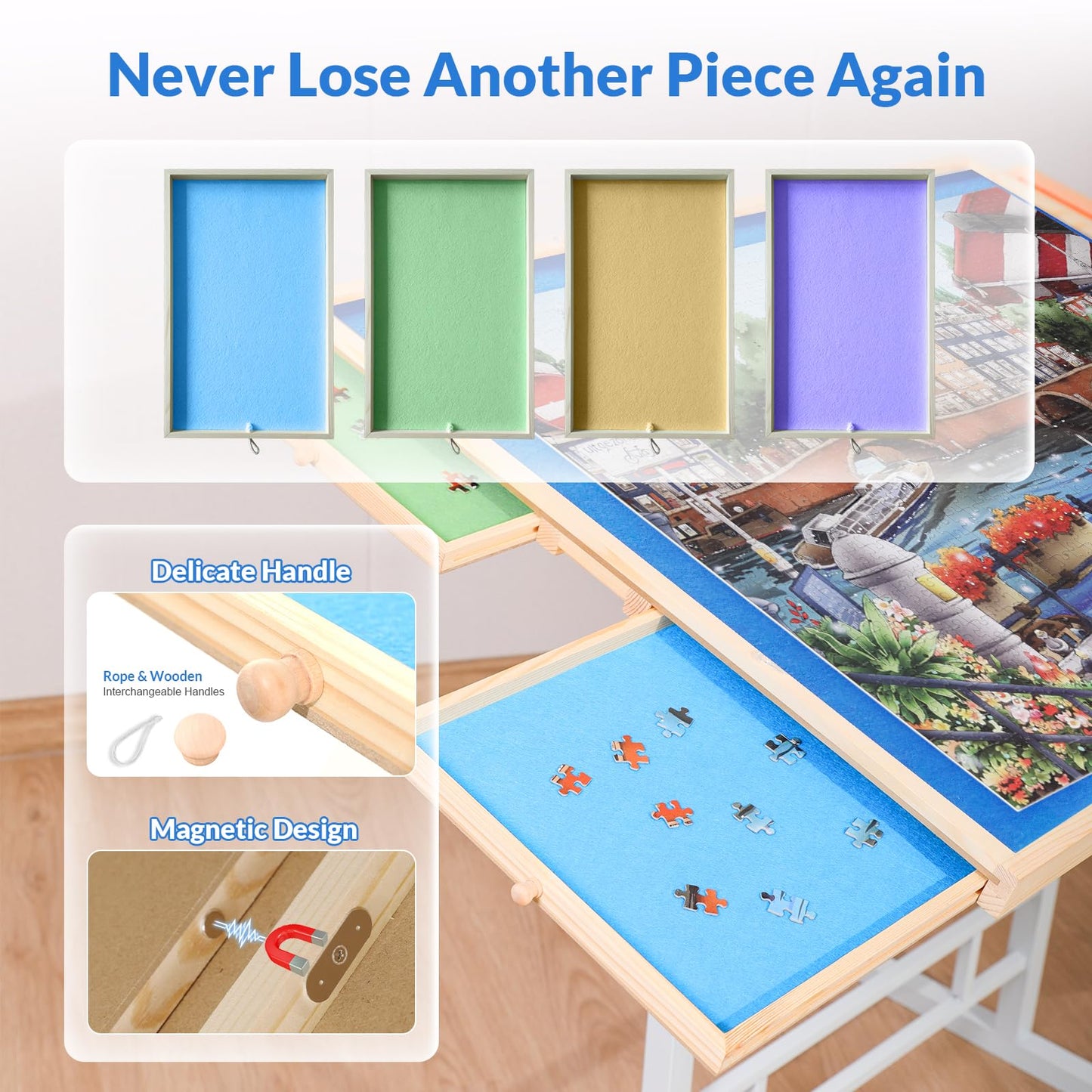 BittPicc Puzzle Table for Adults – 1500-Piece, Adjustable Height, Tilting Top, Drawers & Cover