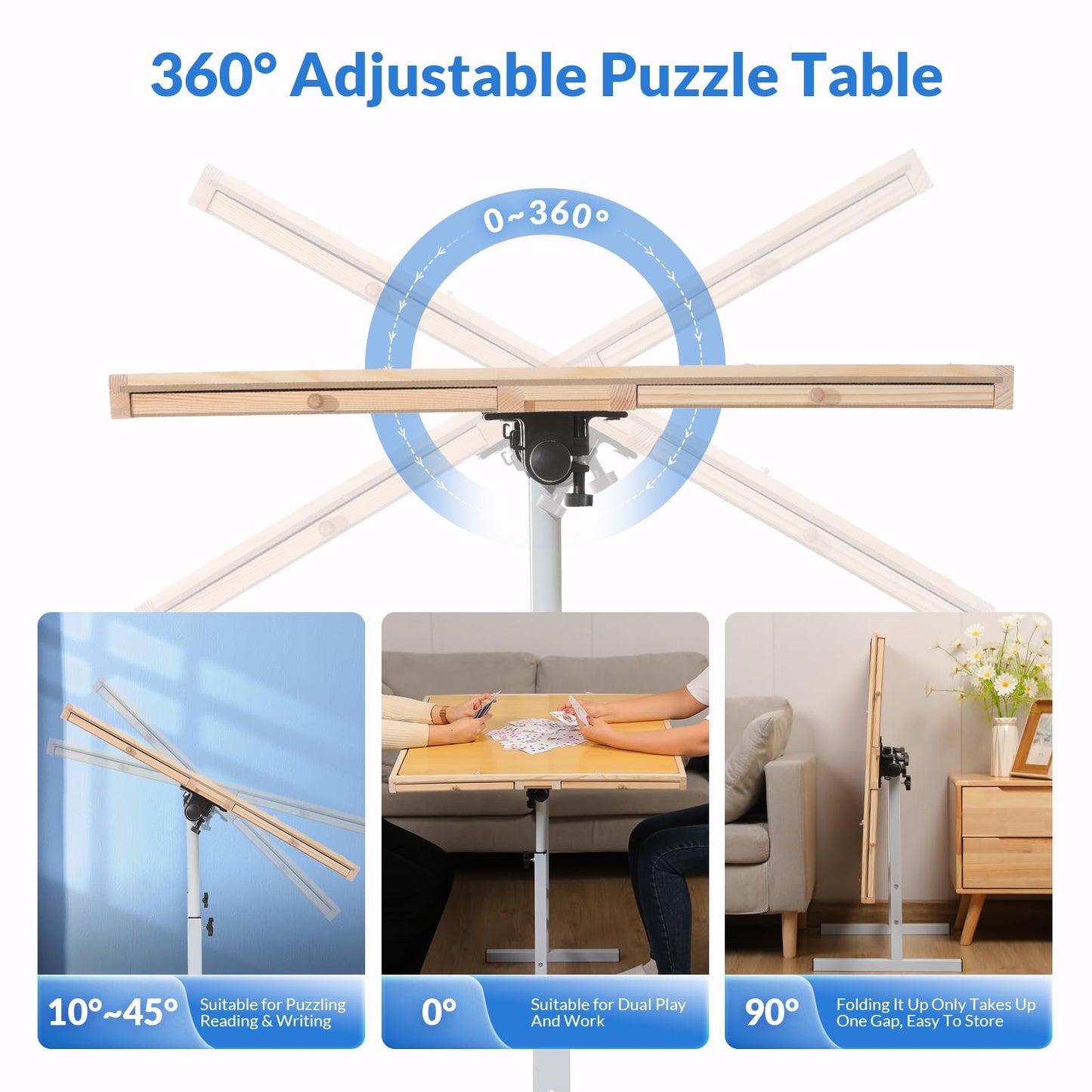 BittPicc Puzzle Table for Adults – 1500-Piece, Adjustable Height, Tilting Top, Drawers & Cover