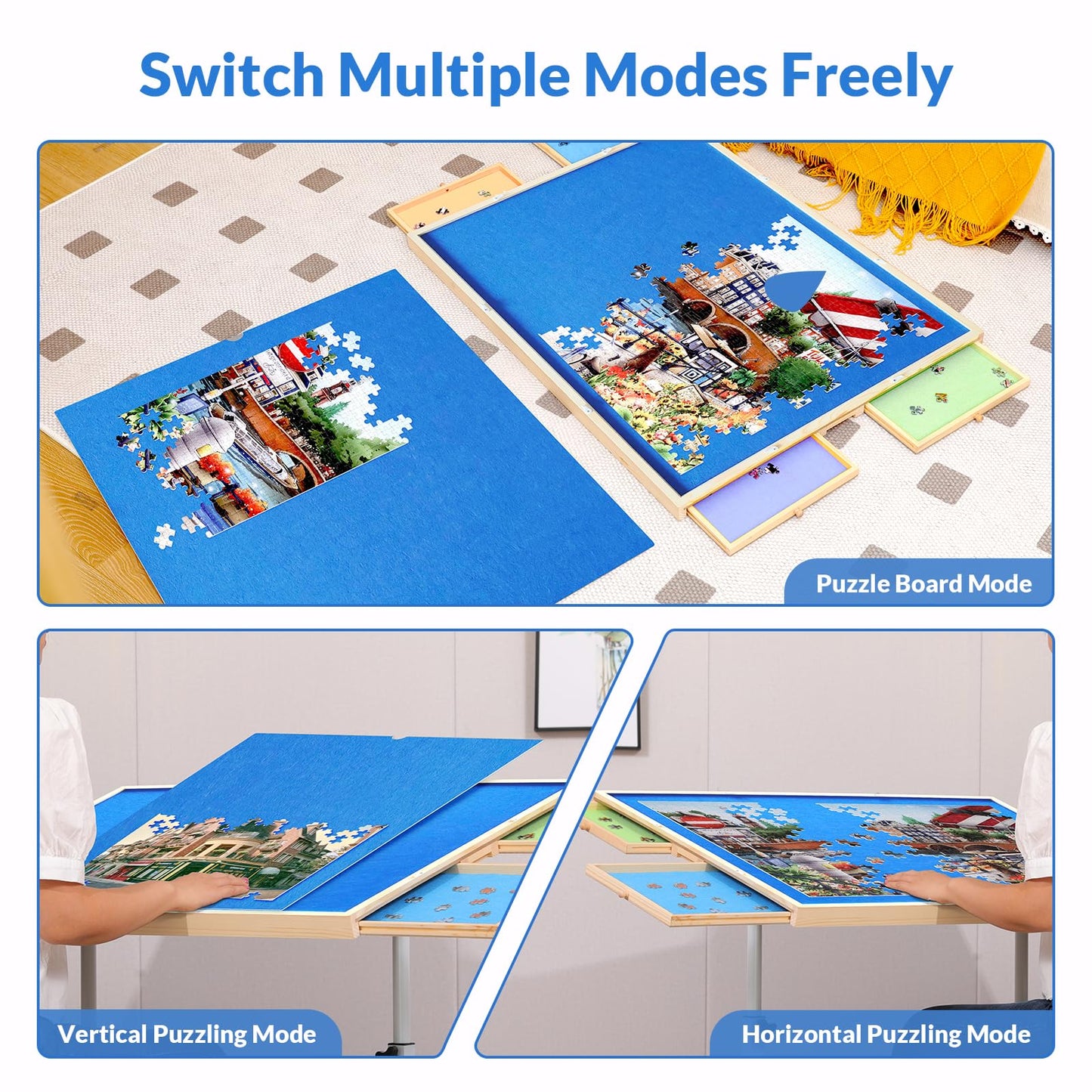 BittPicc Puzzle Table for Adults – 1500-Piece, Adjustable Height, Tilting Top, Drawers & Cover