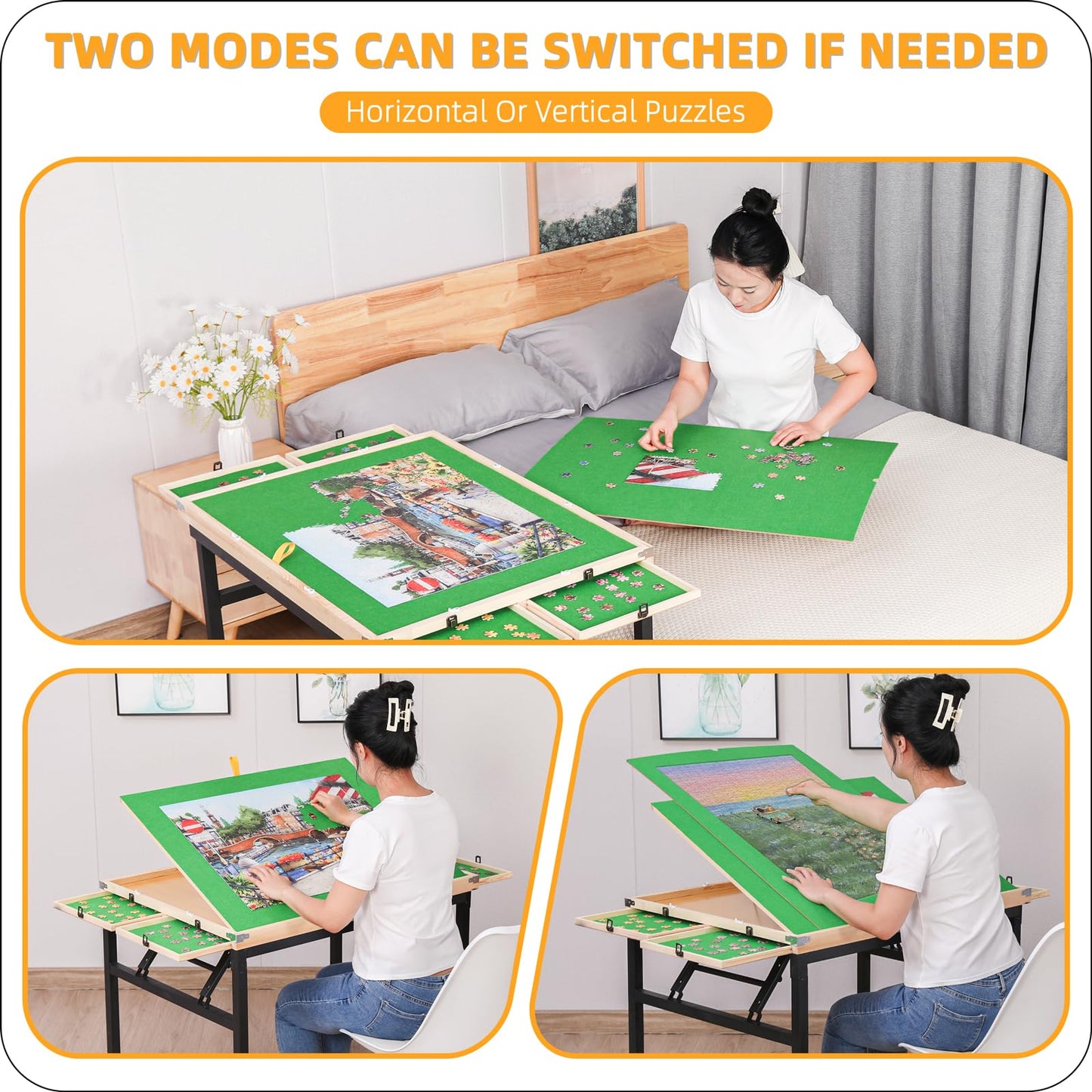 BittPicc Puzzle Table – 1500-Piece, Foldable, 4 Drawers, Wheels, Adjustable Tilt, No Assembly