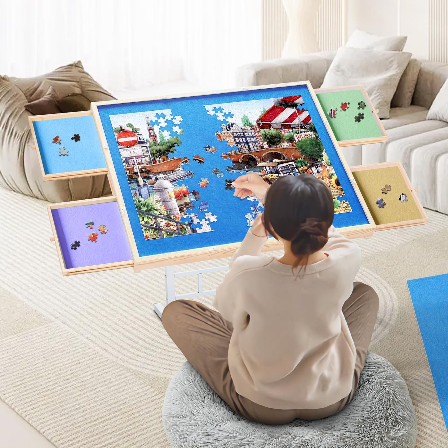 BittPicc Puzzle Table for Adults – 1500-Piece, Adjustable Height, Tilting Top, Drawers & Cover