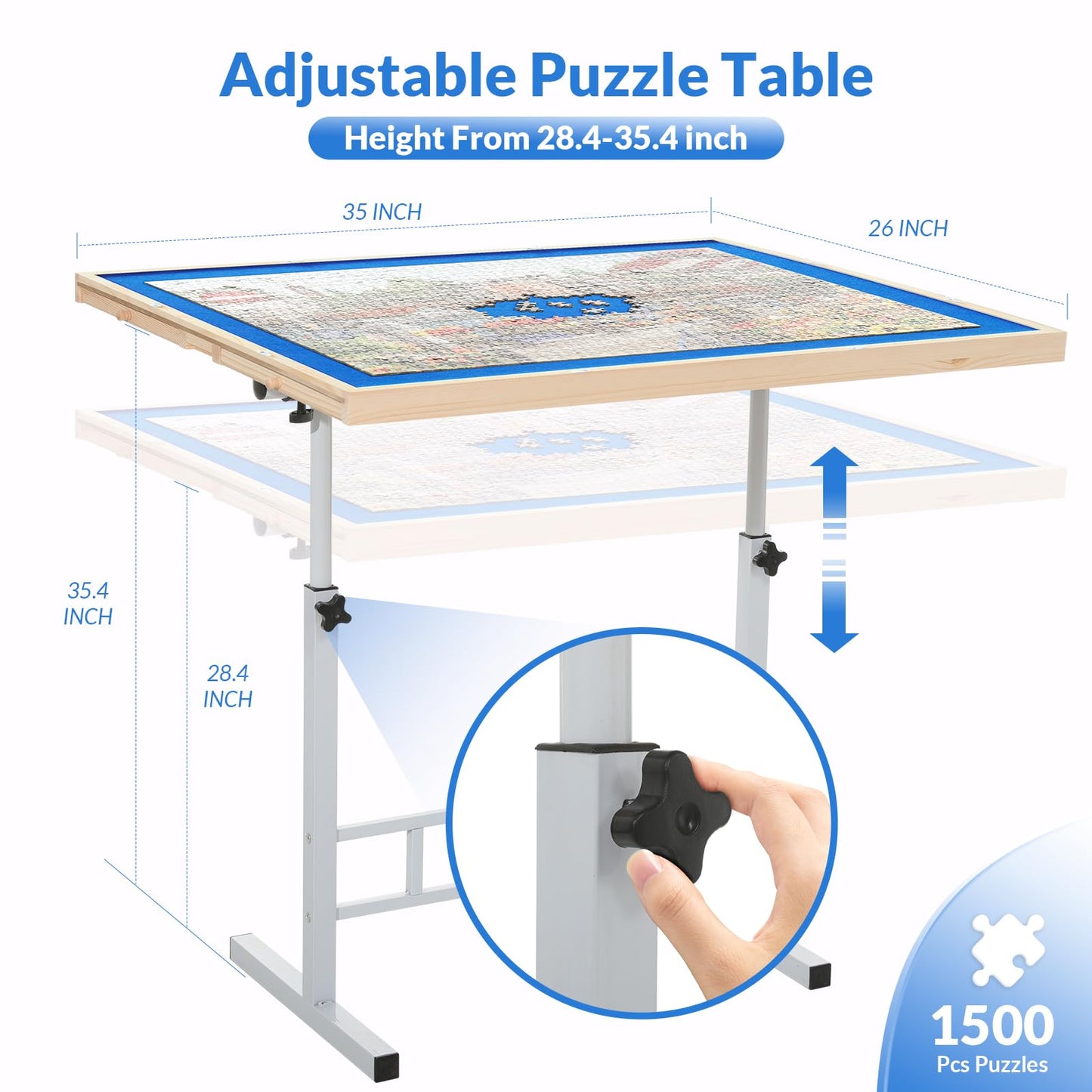 BittPicc Puzzle Table for Adults – 1500-Piece, Adjustable Height, Tilting Top, Drawers & Cover