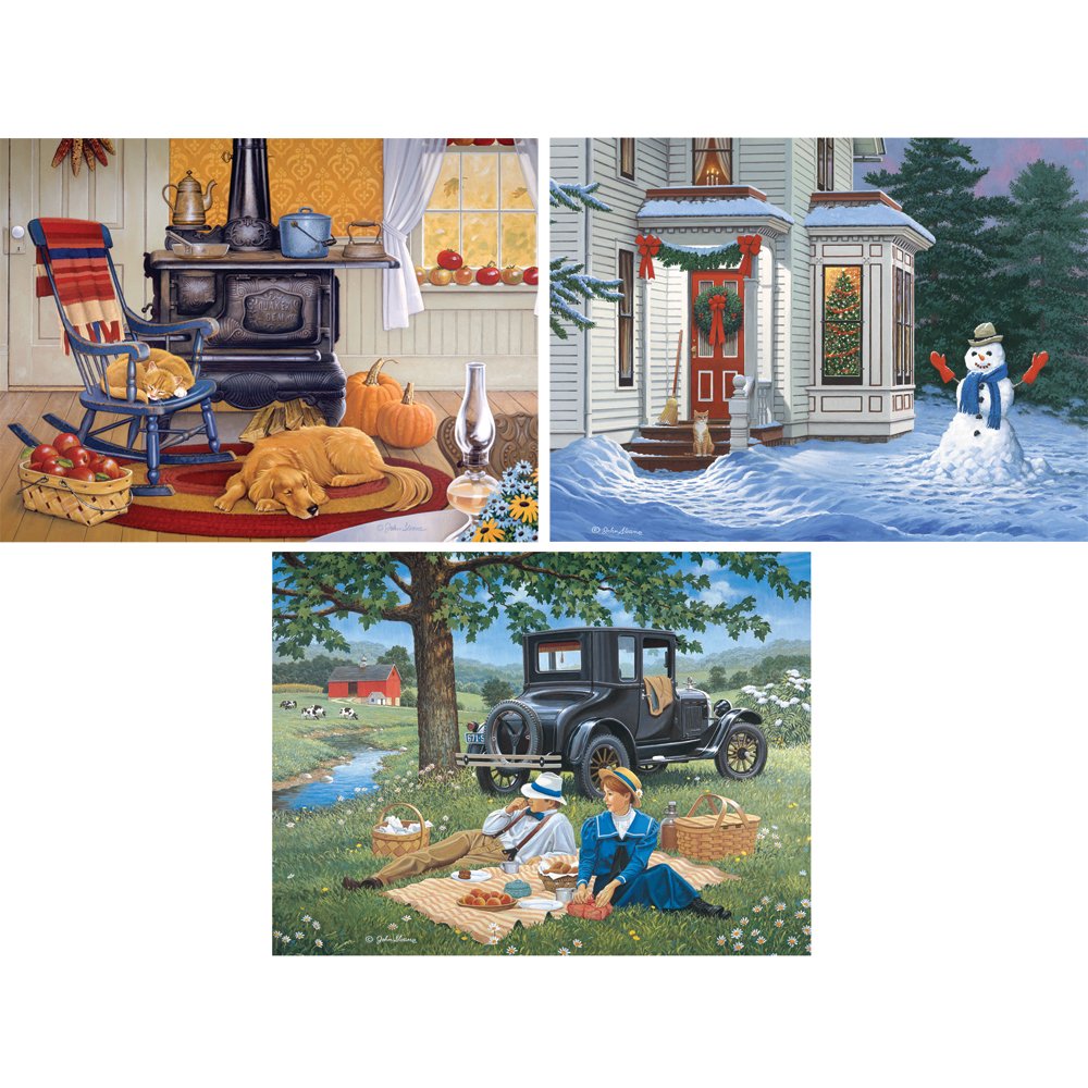 Bits and Pieces – Value Set of Three 300-Piece Seasons Puzzles for Adults by John Sloane | 18x24 Finished Size