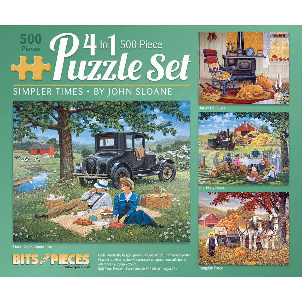 Bits and Pieces – 4-in-1 500-Piece Jigsaw Puzzle Set for Adults by Bigelow Illustrations | 16x20 Completed Size