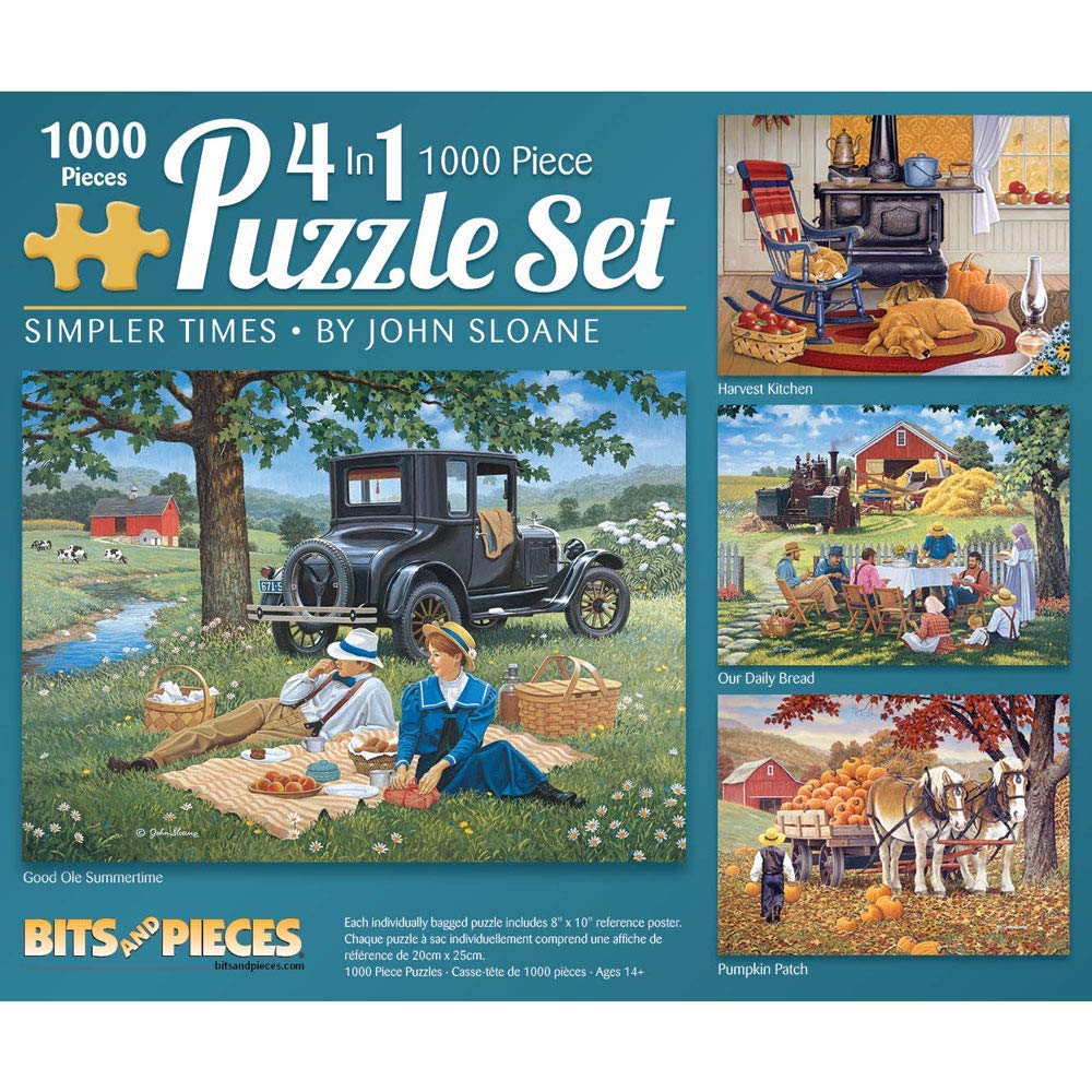 Bits and Pieces – 4-in-1 1000-Piece Puzzles Bundle by John Sloane, 20 x 27 Completed Size