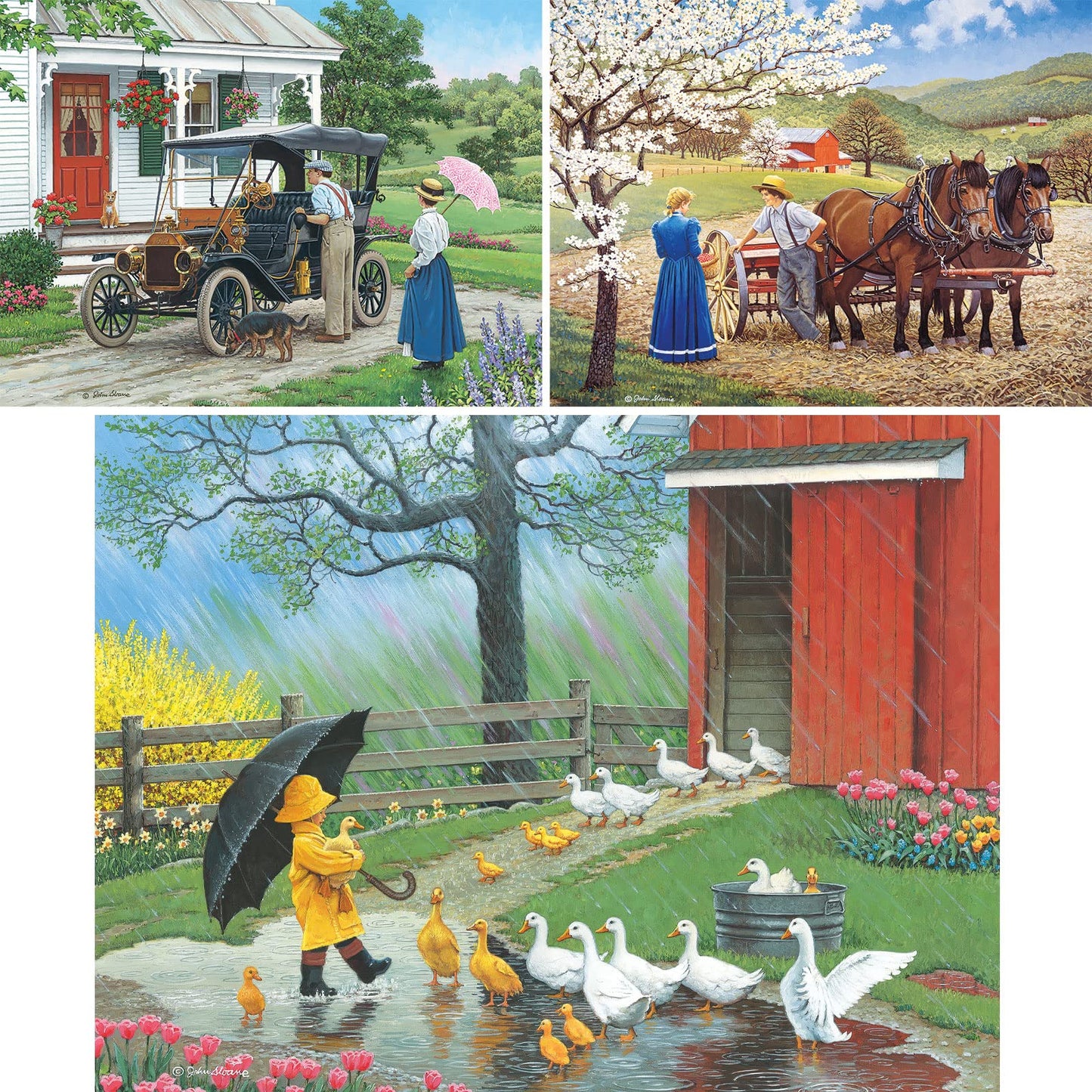 Bits and Pieces – Value Set of Three 500-Piece Puzzles for Adults (That New Car Smell, A Good Day for Ducks, Groundwork) 18" x 24"