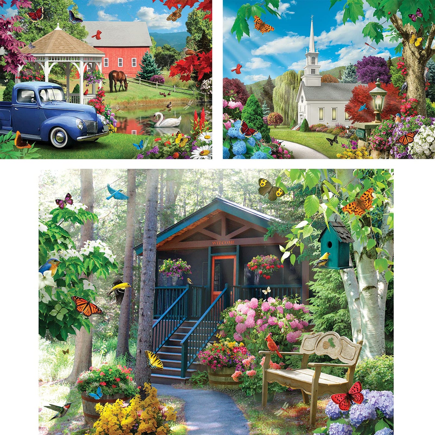 Bits and Pieces 3-Pack 300-Piece Jigsaw Puzzles for Adults - 18x24 by Alan Giana: Nature, Flower, Spring