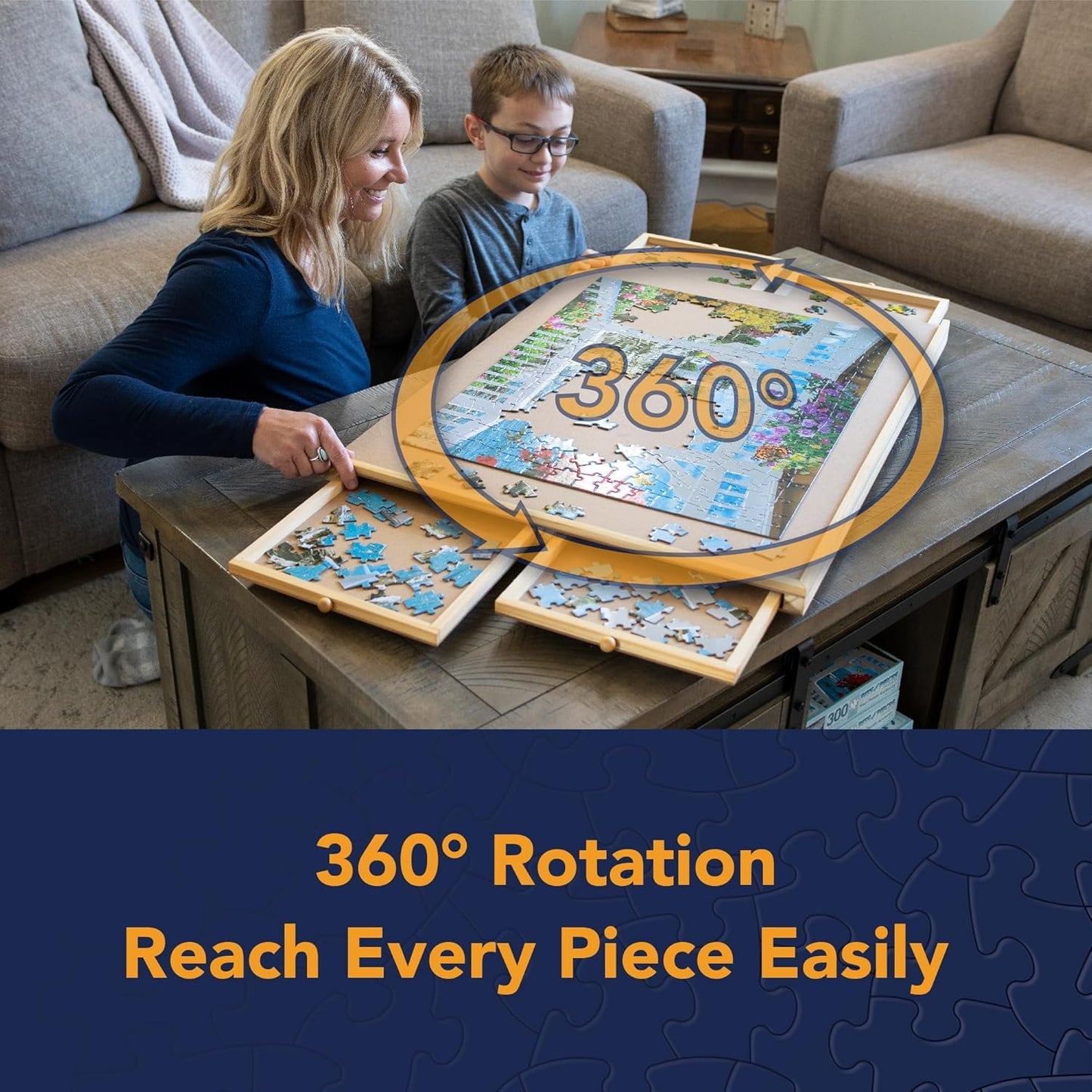 Bits and Pieces Rotating Puzzle Board with Drawers – 1000-Piece Jigsaw Puzzle Table, 22 x 30 Inches, Portable