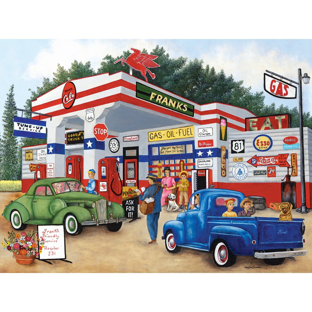 Bits and Pieces – Frank's Friendly Service Americana Summer Jigsaw Puzzle for Adults (18x24, 300–2000 Pieces)