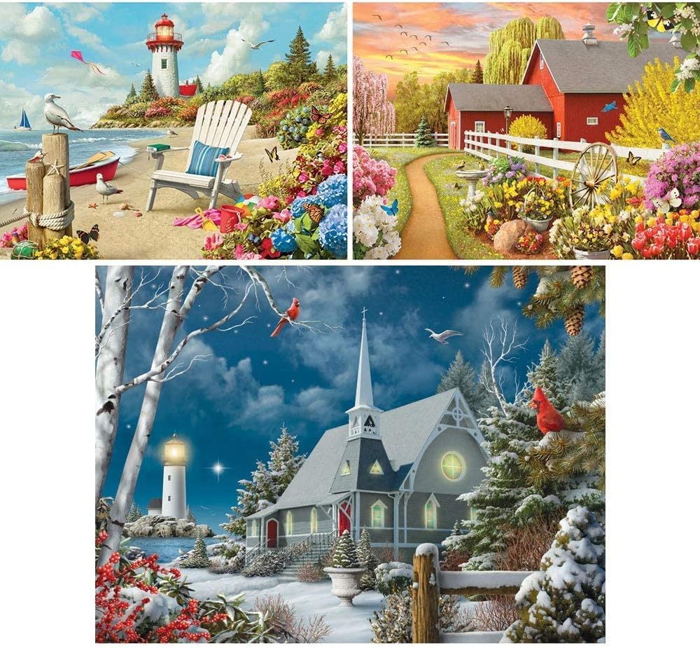 Bits and Pieces Value Set: 3 Large Puzzles by Alan Giana — Awaken, Guiding Lights & Daydream (300 or 500 pieces)