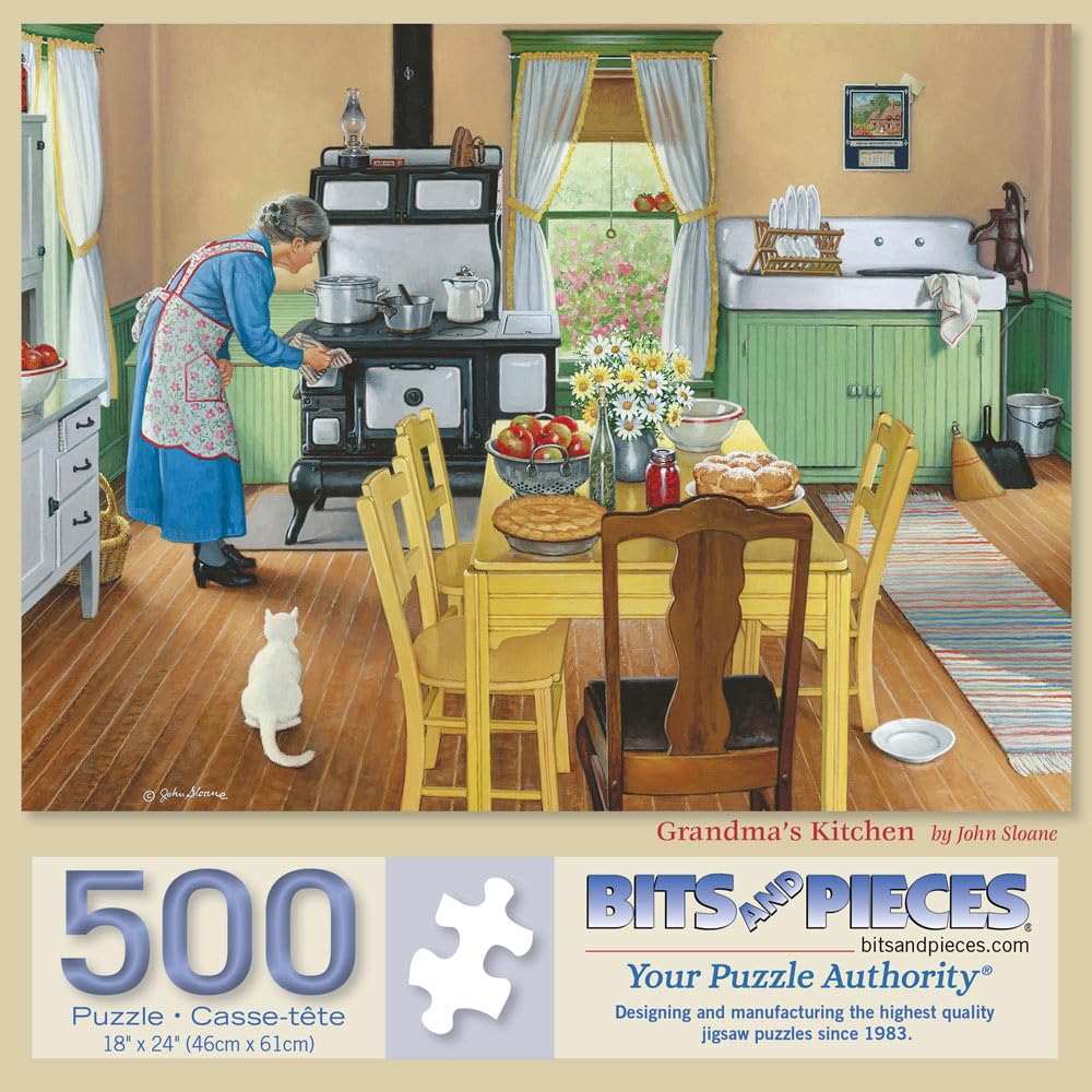 Bits and Pieces – Grandma's Kitchen Jigsaw Puzzle by John Sloane – 300, 500, or 1000 Pieces