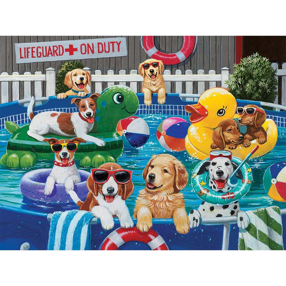 Bits and Pieces – 500-Piece Jigsaw Puzzle for Adults: Puppy Pool Party by William Vanderdasson (18x24)