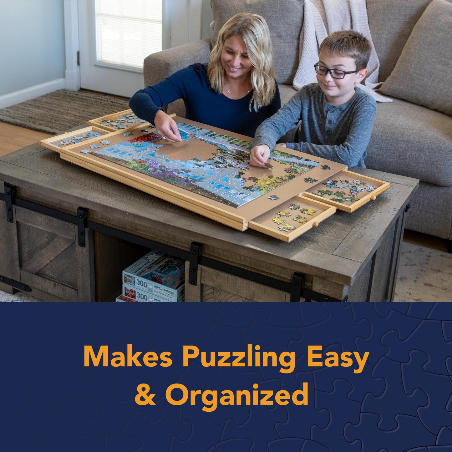 Bits and Pieces Jigsaw Puzzle Board with Drawers – 22x30 Portable Puzzle Table for 1000-Piece Puzzles