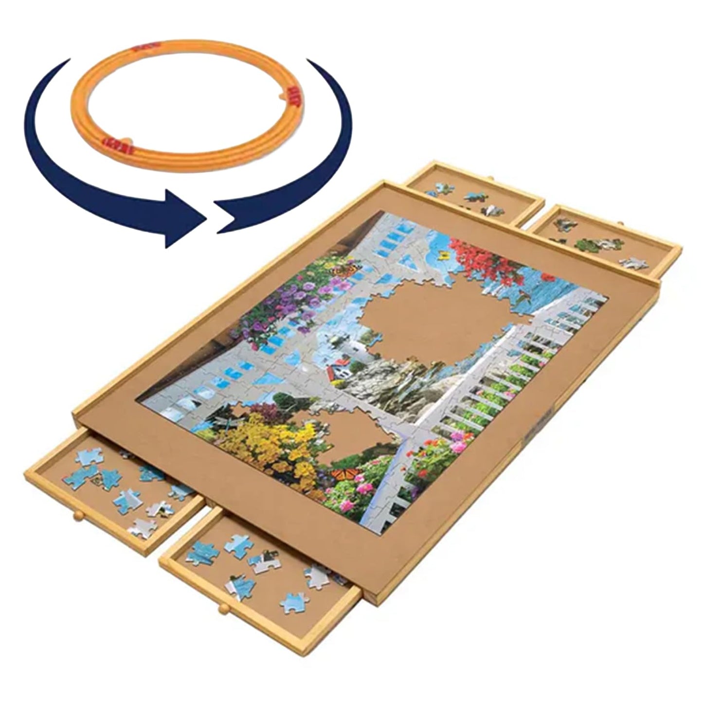 Bits and Pieces Rotating Puzzle Board with Drawers – 1000-Piece Jigsaw Puzzle Table, 22 x 30 Inches, Portable