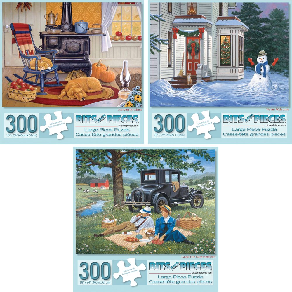 Bits and Pieces – Value Set of Three 300-Piece Seasons Puzzles for Adults by John Sloane | 18x24 Finished Size