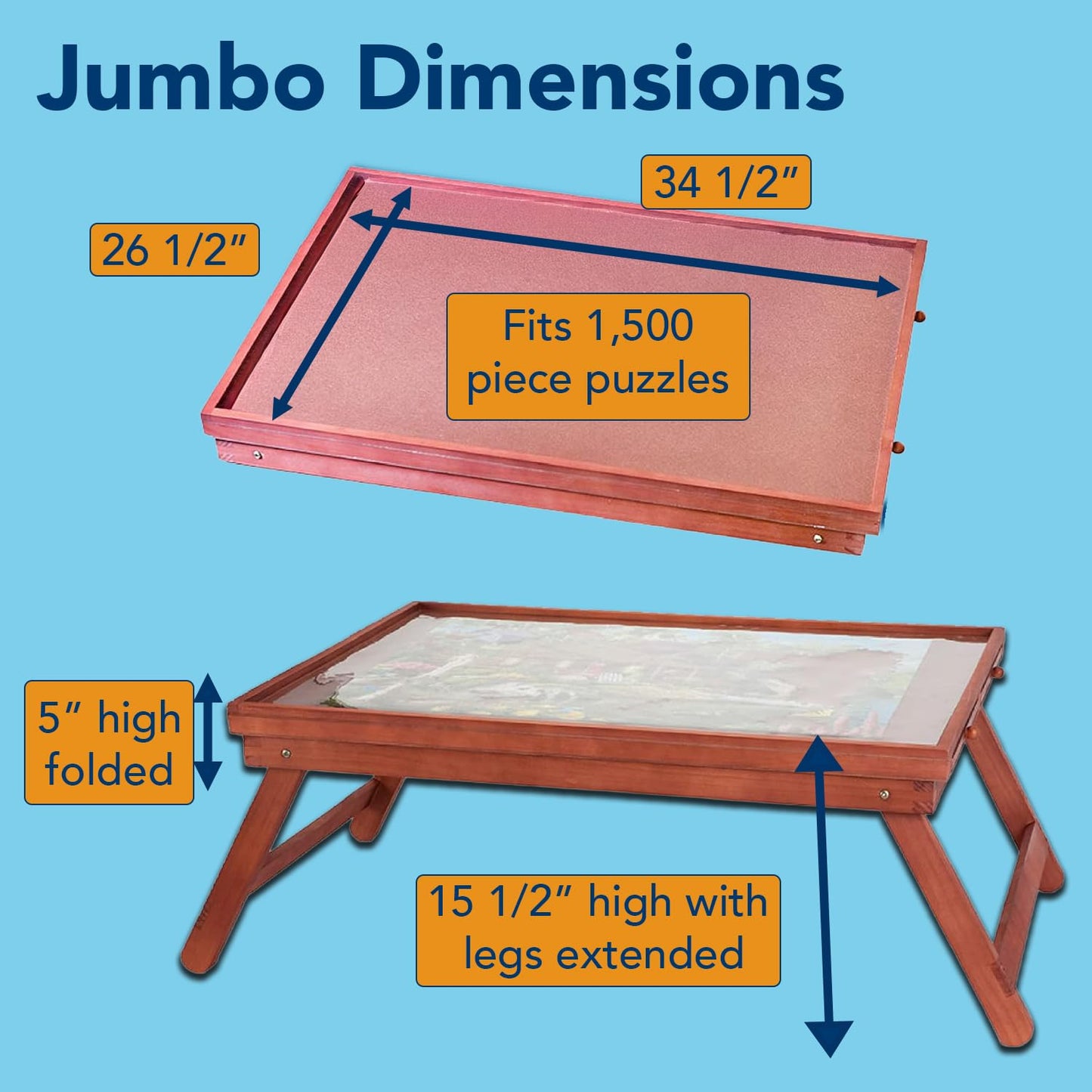 Bits and Pieces Portable Foldable Jigsaw Puzzle Board with Drawers – 25 x 34 Inch Puzzle Table for 1500-Piece Puzzles