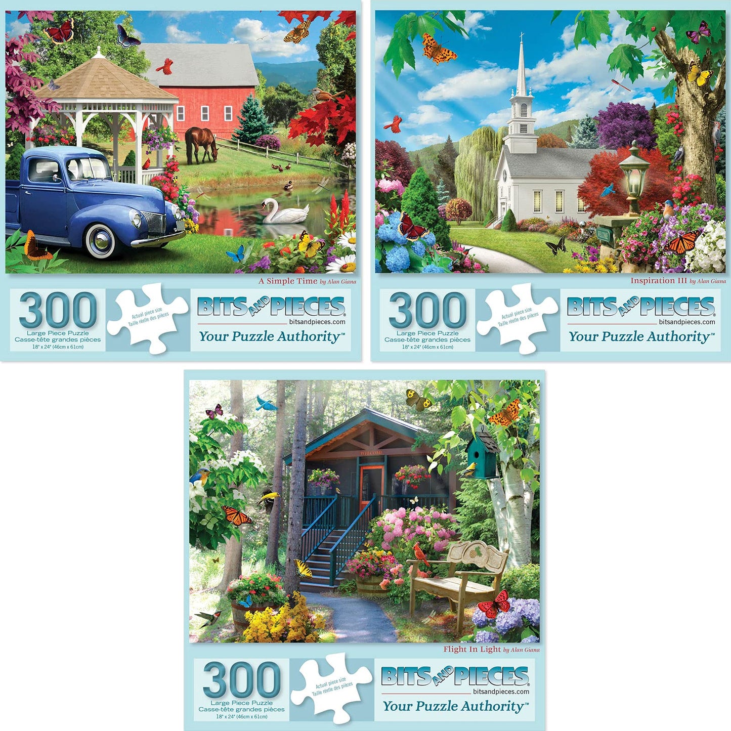 Bits and Pieces 3-Pack 300-Piece Jigsaw Puzzles for Adults - 18x24 by Alan Giana: Nature, Flower, Spring