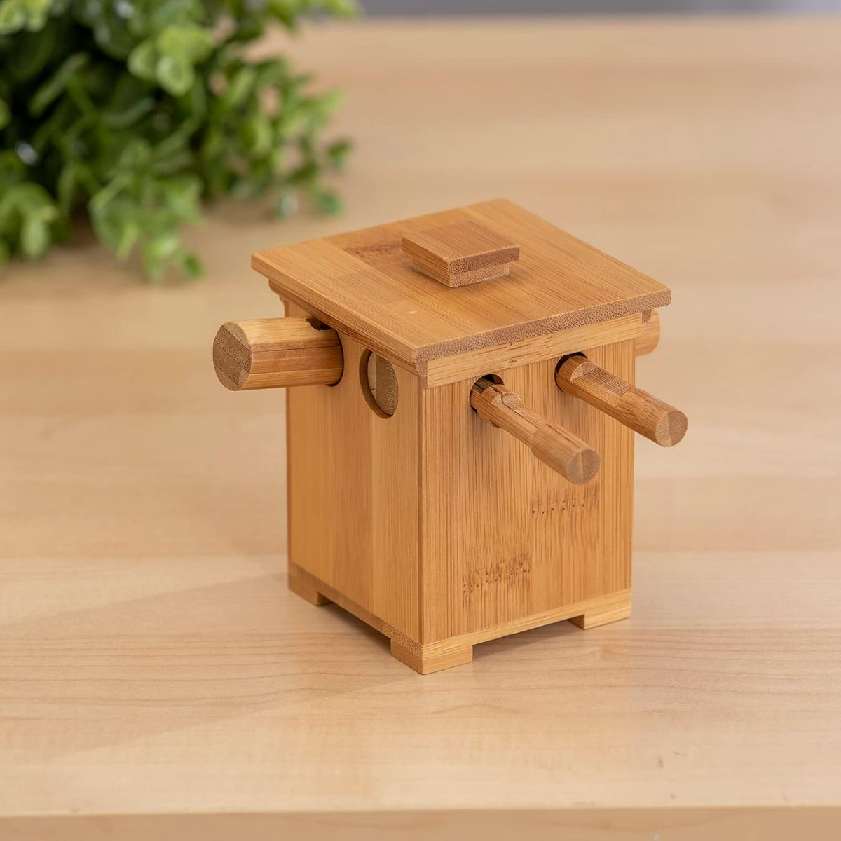 Bits and Pieces Wooden Puzzle Box – Bamboo Tower Design with Hidden Compartment