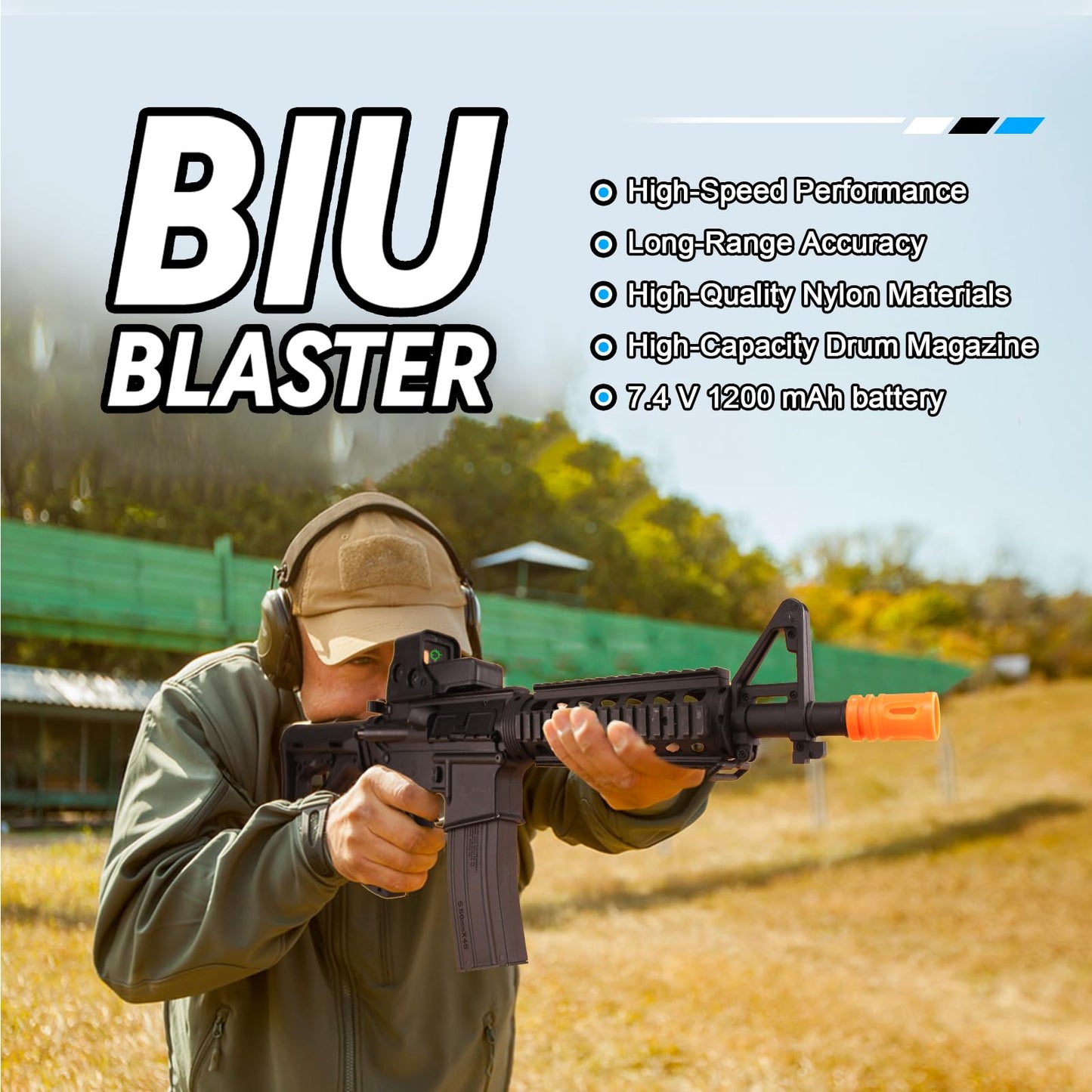 BIU BLASTER Gel Ball Blaster 280+ FPS • 100+ Ft Range • Full-Size Electric Splat Blaster
