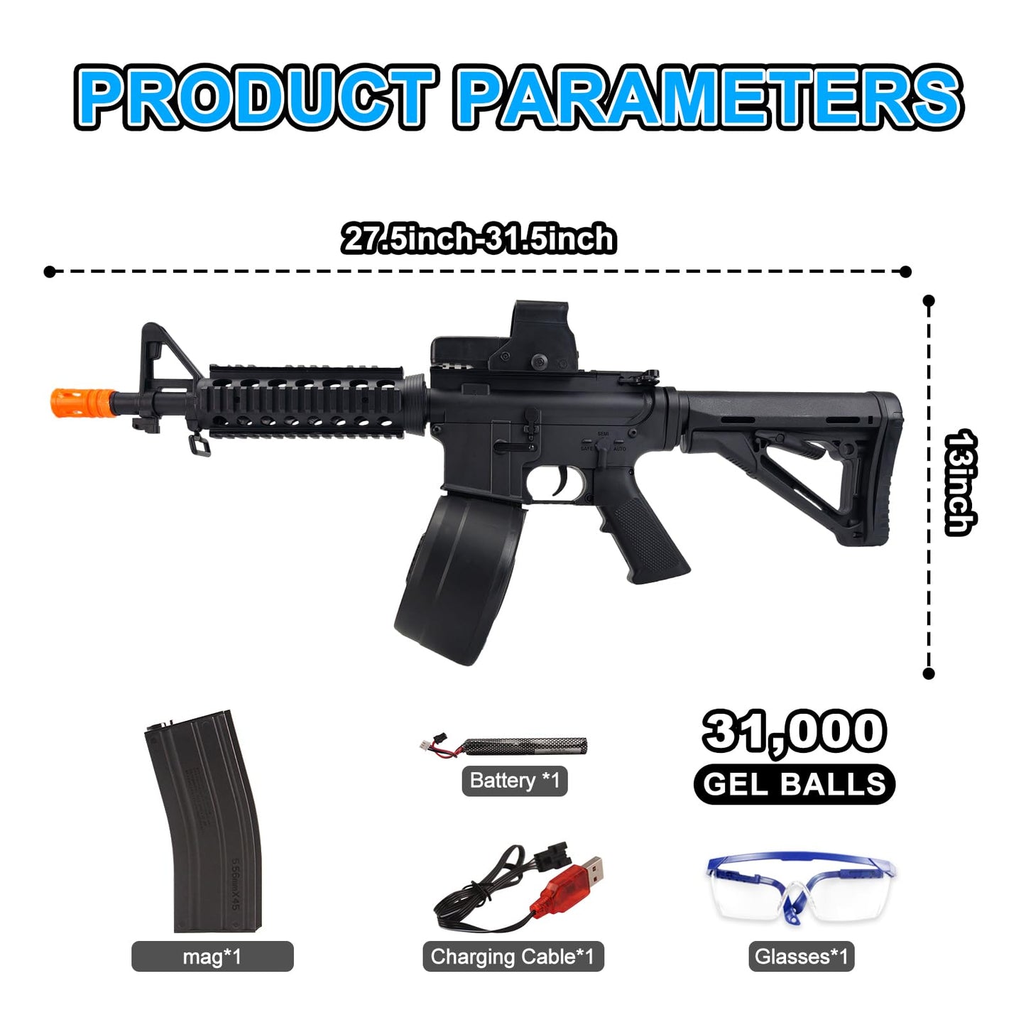 BIU BLASTER Gel Ball Blaster 280+ FPS • 100+ Ft Range • Full-Size Electric Splat Blaster