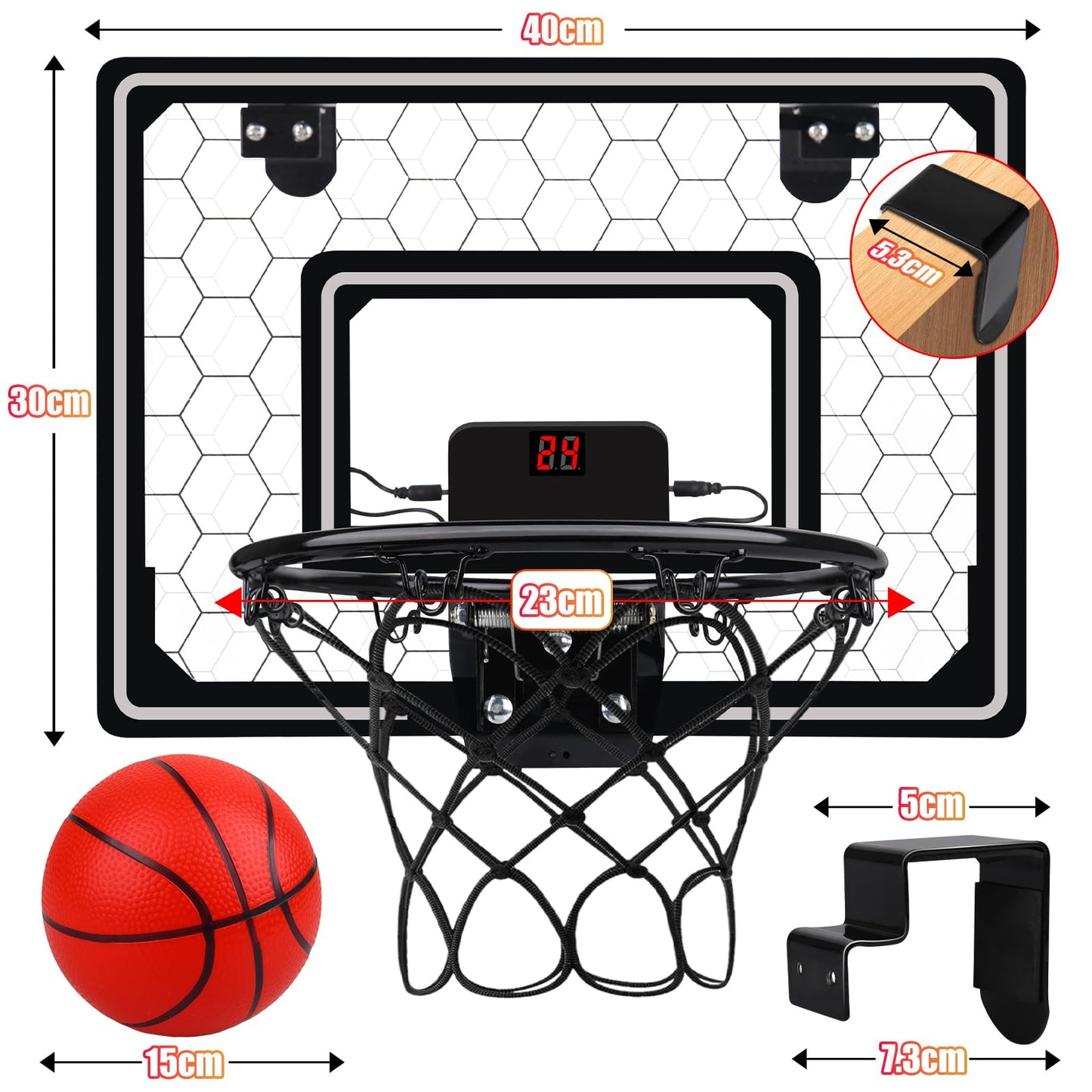 Biulotter Indoor Basketball Hoop with LED Lights & Scoreboard – Door Mini Hoop for Kids (Honeycomb Pattern)