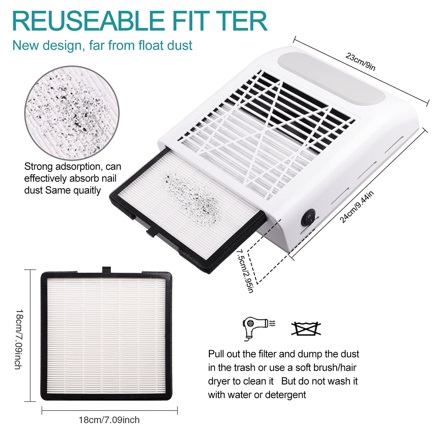 Biutee Nail Dust Collector – 80W Vacuum with 2 Reusable Filters | Low Noise Nail Salon Extractor