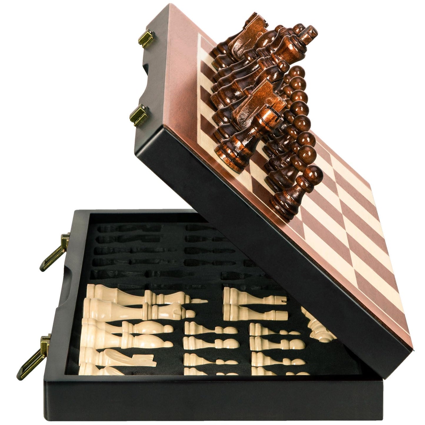 BIVOMON Chess Magnetic Wooden Set – 15-Inch Folding Board with Storage & 2 Extra Queens