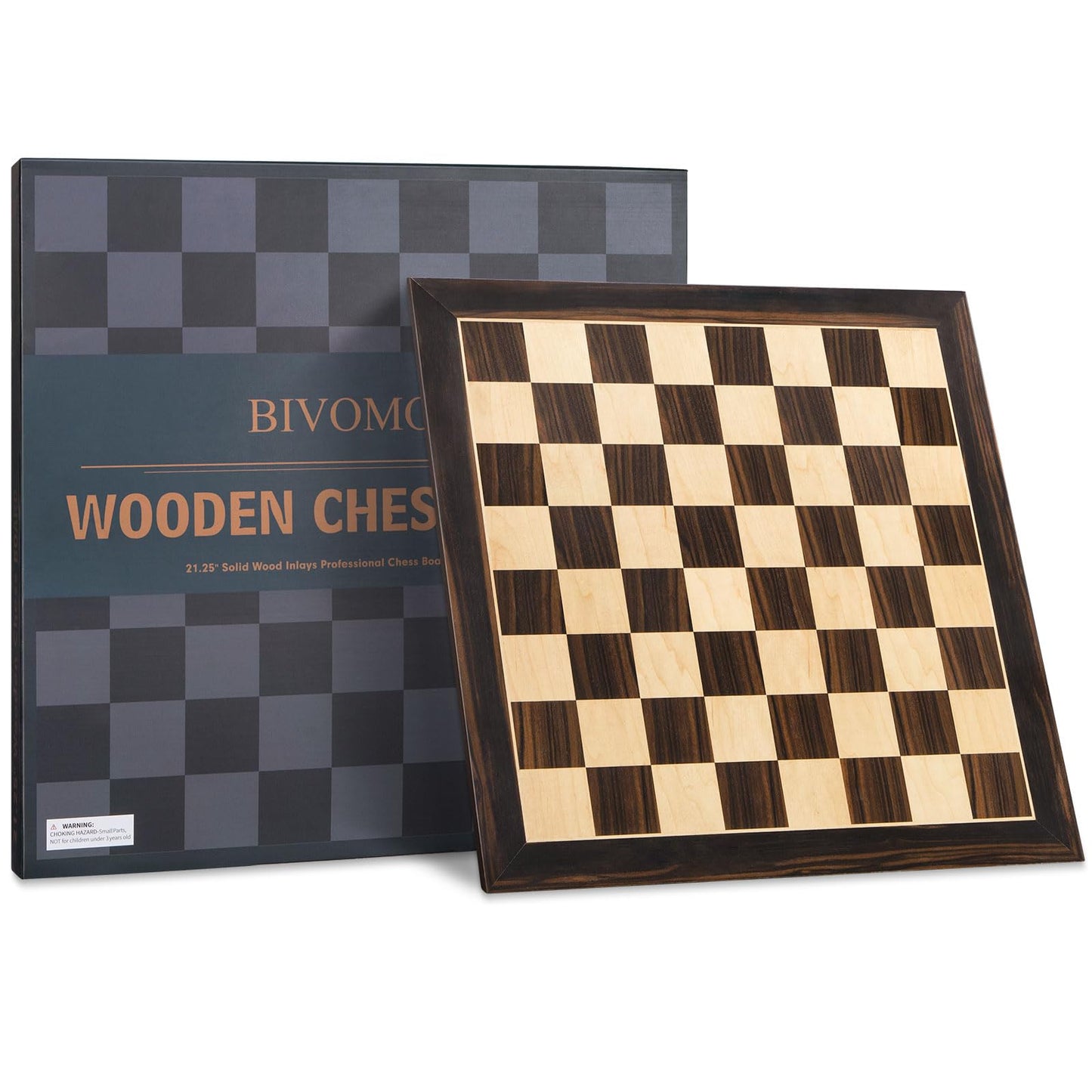 BIVOMON 21.25-inch Wooden Chess Board – Tournament-Grade 64-Square Board with 2.2-Inch Squares