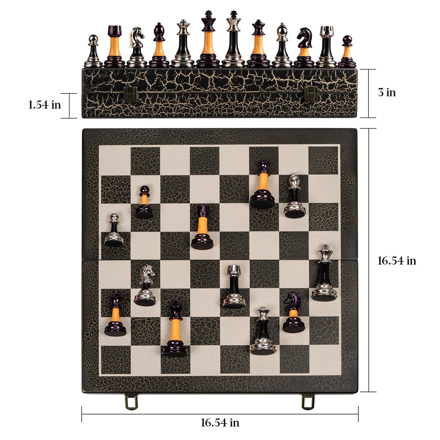 BIVOMON Chess Set – 16-Inch Wooden Foldable Board with 3.5-Inch Weighted Acrylic Pieces and Built-In Storage