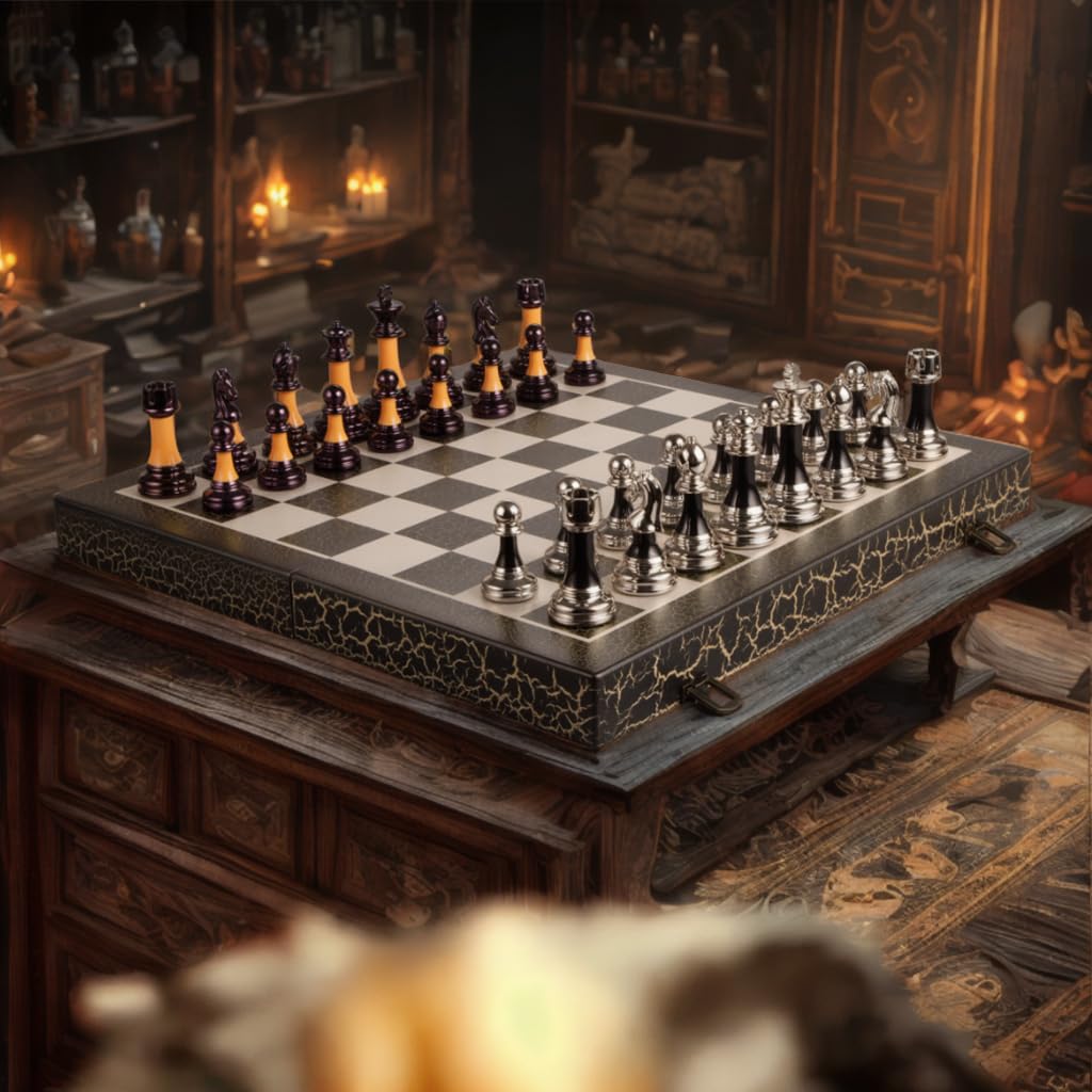 BIVOMON Chess Set – 16-Inch Wooden Foldable Board with 3.5-Inch Weighted Acrylic Pieces and Built-In Storage