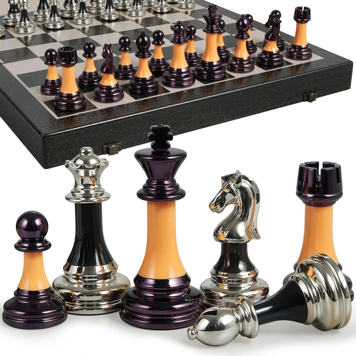 BIVOMON Chess Set – 16-Inch Wooden Foldable Board with 3.5-Inch Weighted Acrylic Pieces and Built-In Storage