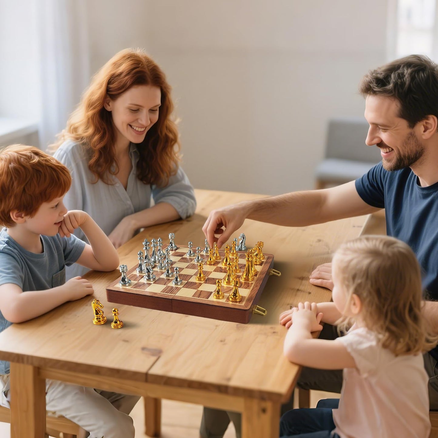 BIVOMON 12-Inch Folding Metal Chess Set — Portable Wooden Board with Weighted Pieces