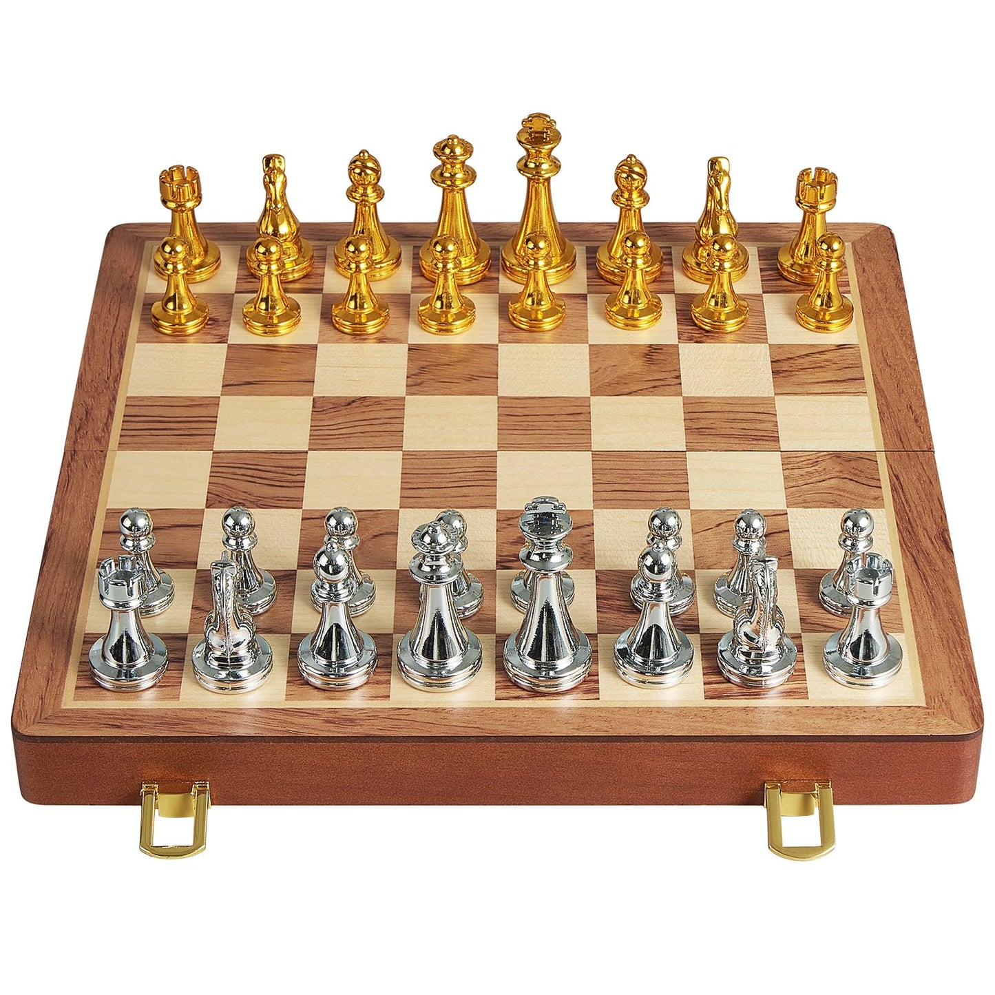 BIVOMON 12-Inch Folding Metal Chess Set — Portable Wooden Board with Weighted Pieces