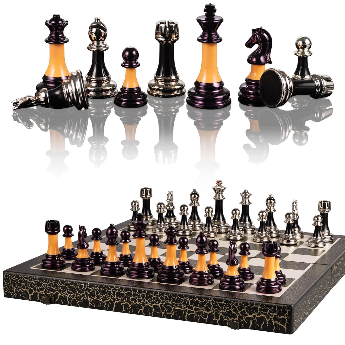 BIVOMON Chess Set – 16-Inch Wooden Foldable Board with 3.5-Inch Weighted Acrylic Pieces and Built-In Storage