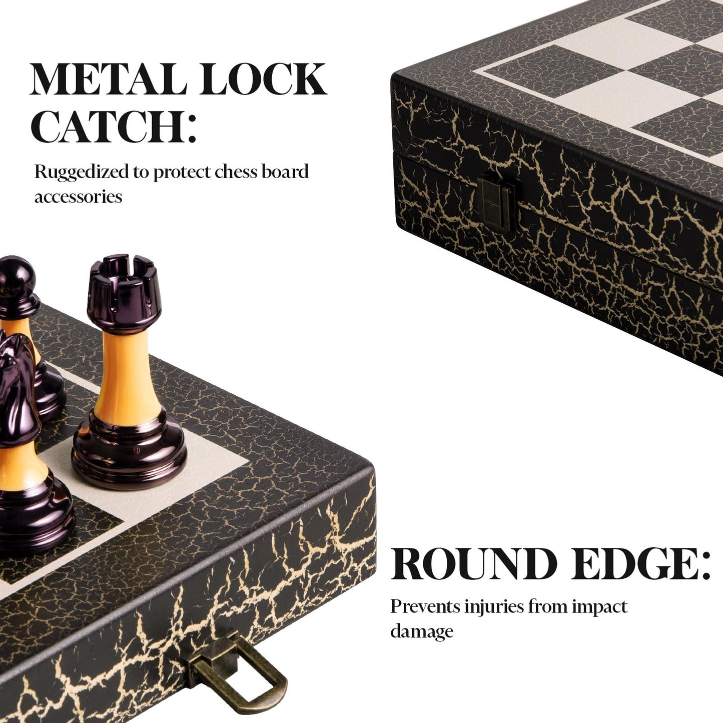 BIVOMON Chess Set – 16-Inch Wooden Foldable Board with 3.5-Inch Weighted Acrylic Pieces and Built-In Storage