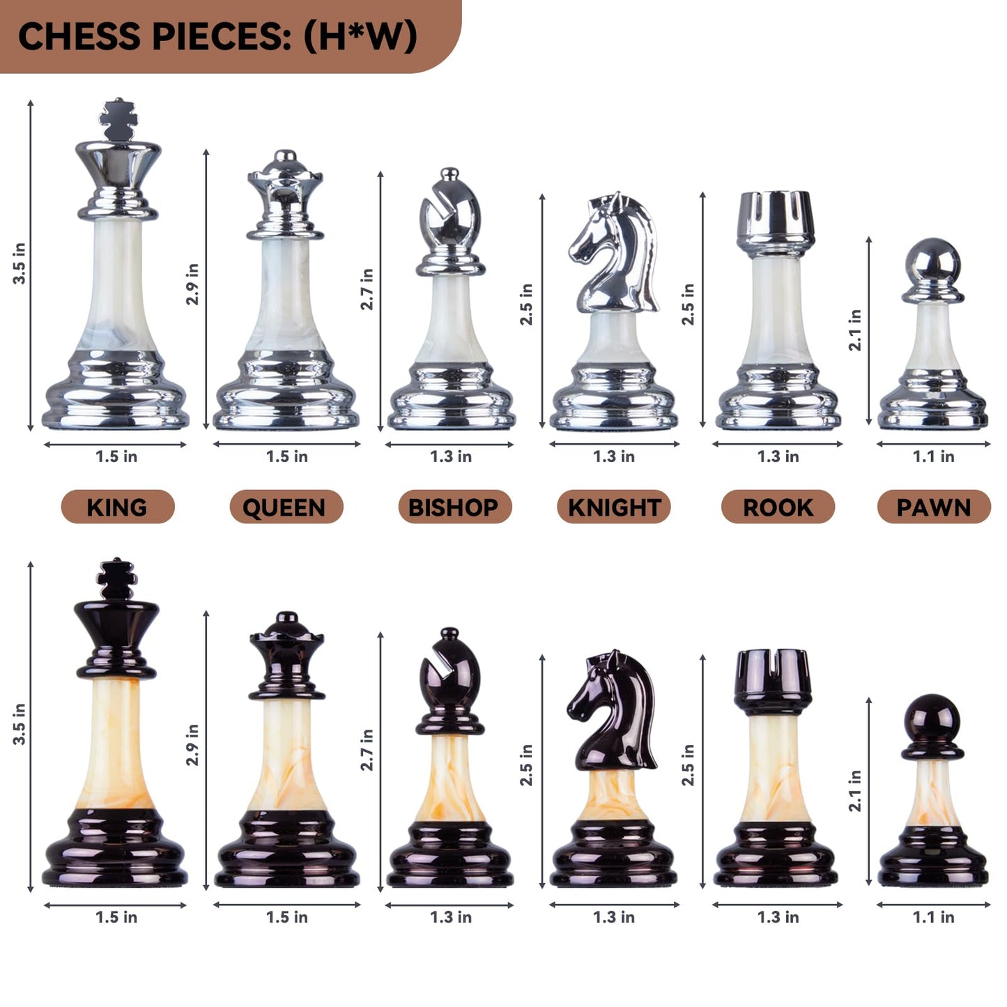 BIVOMON Deluxe Chess Set — 16.5'' Wooden Folding Board, Weighted Acrylic Pieces, Handle & Storage