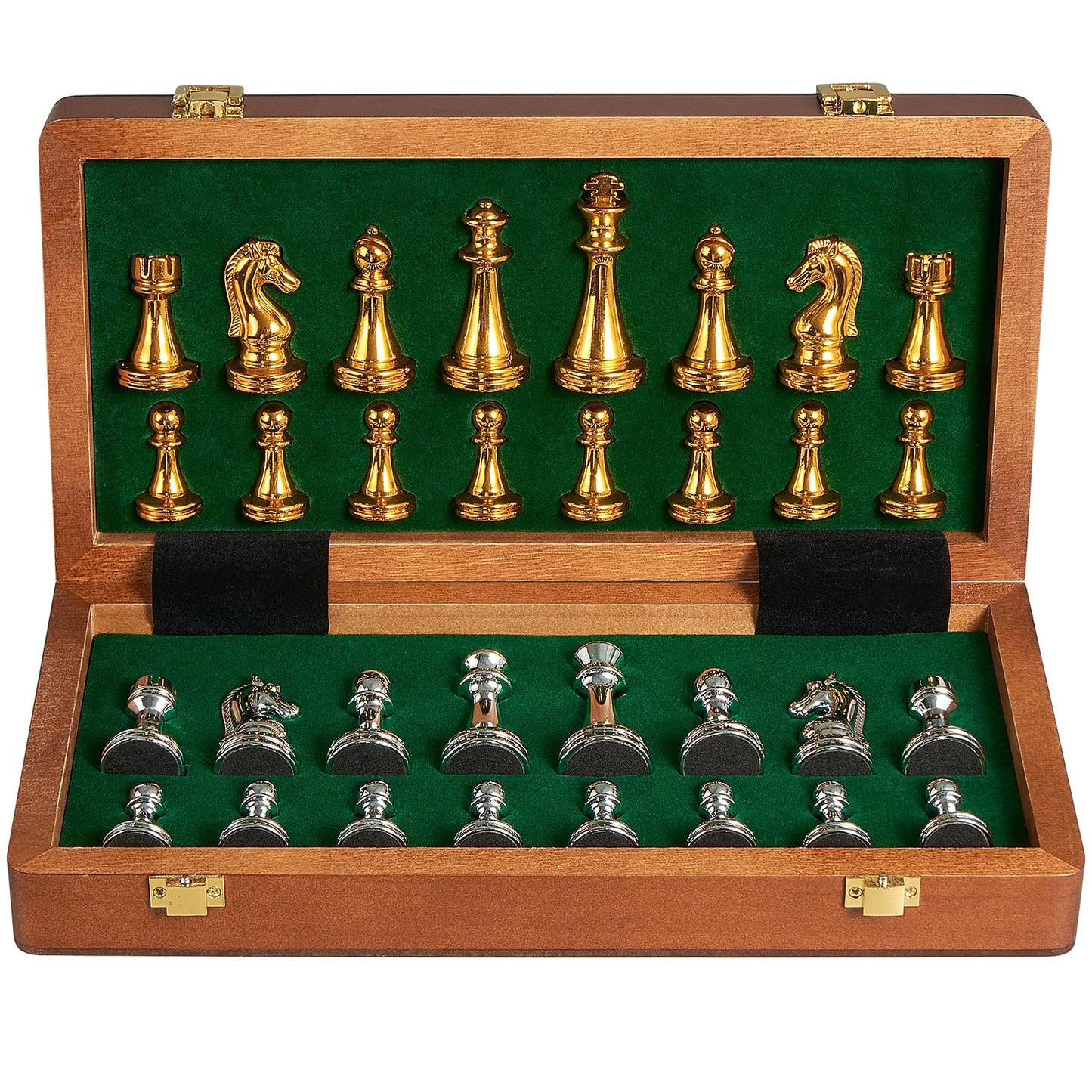 BIVOMON 12-Inch Folding Metal Chess Set — Portable Wooden Board with Weighted Pieces