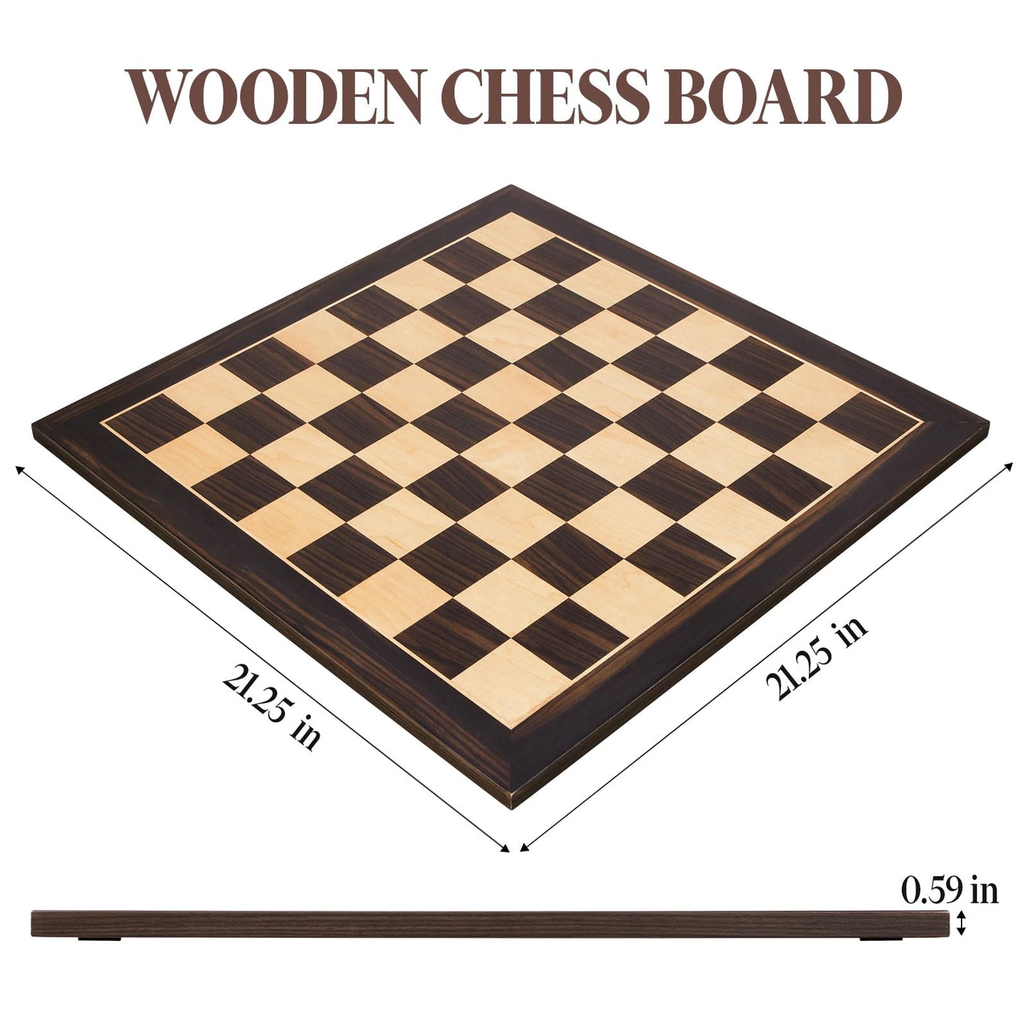 BIVOMON 21.25-inch Wooden Chess Board – Tournament-Grade 64-Square Board with 2.2-Inch Squares