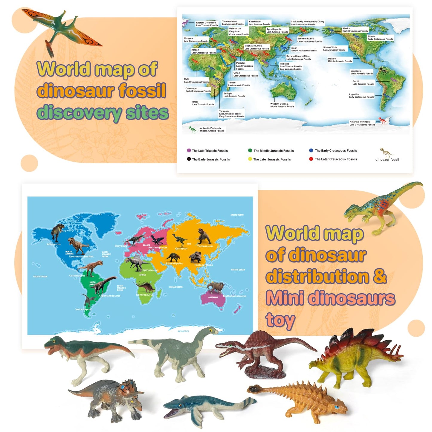 BIWASE Dinosaur Toys Set – 50 Realistic Figures, Cards & Book for Ages 3-12
