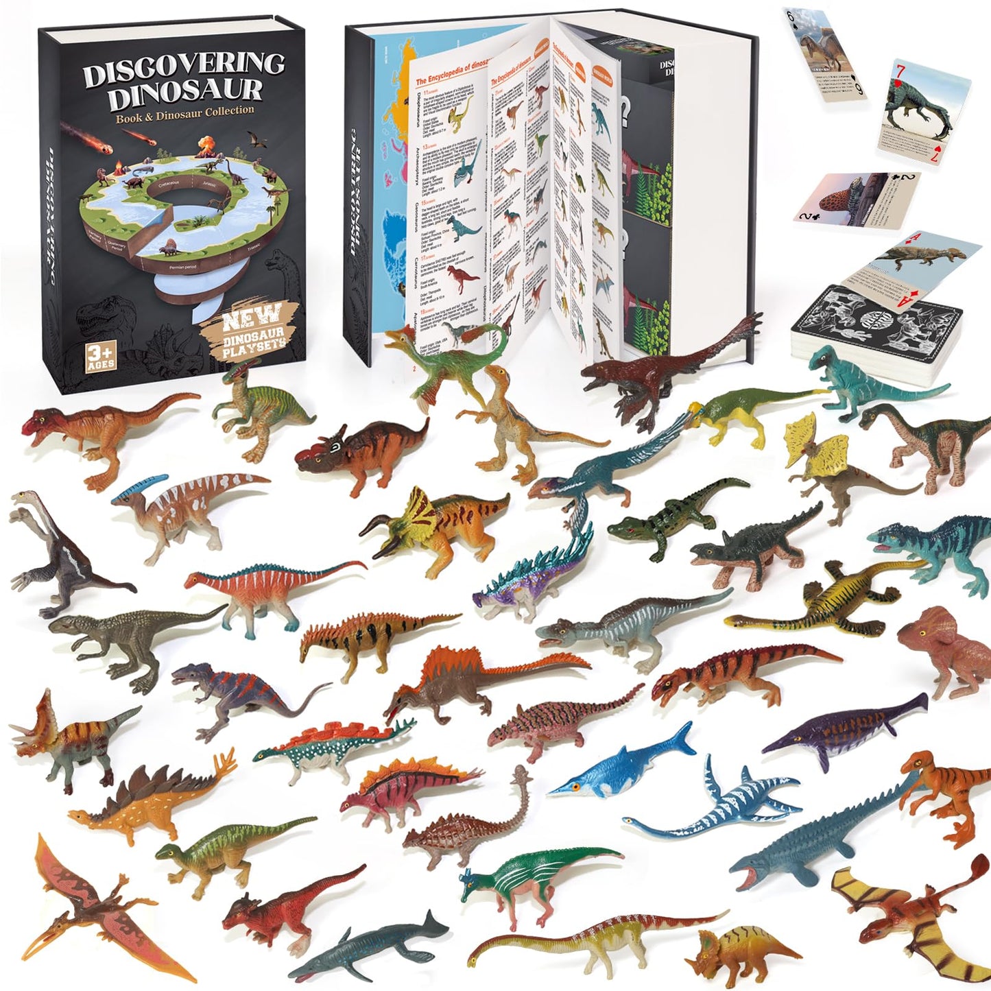 BIWASE Dinosaur Toys Book: 50 Dinosaurs Figures & 54 Cards – Interactive Kids Educational Toy